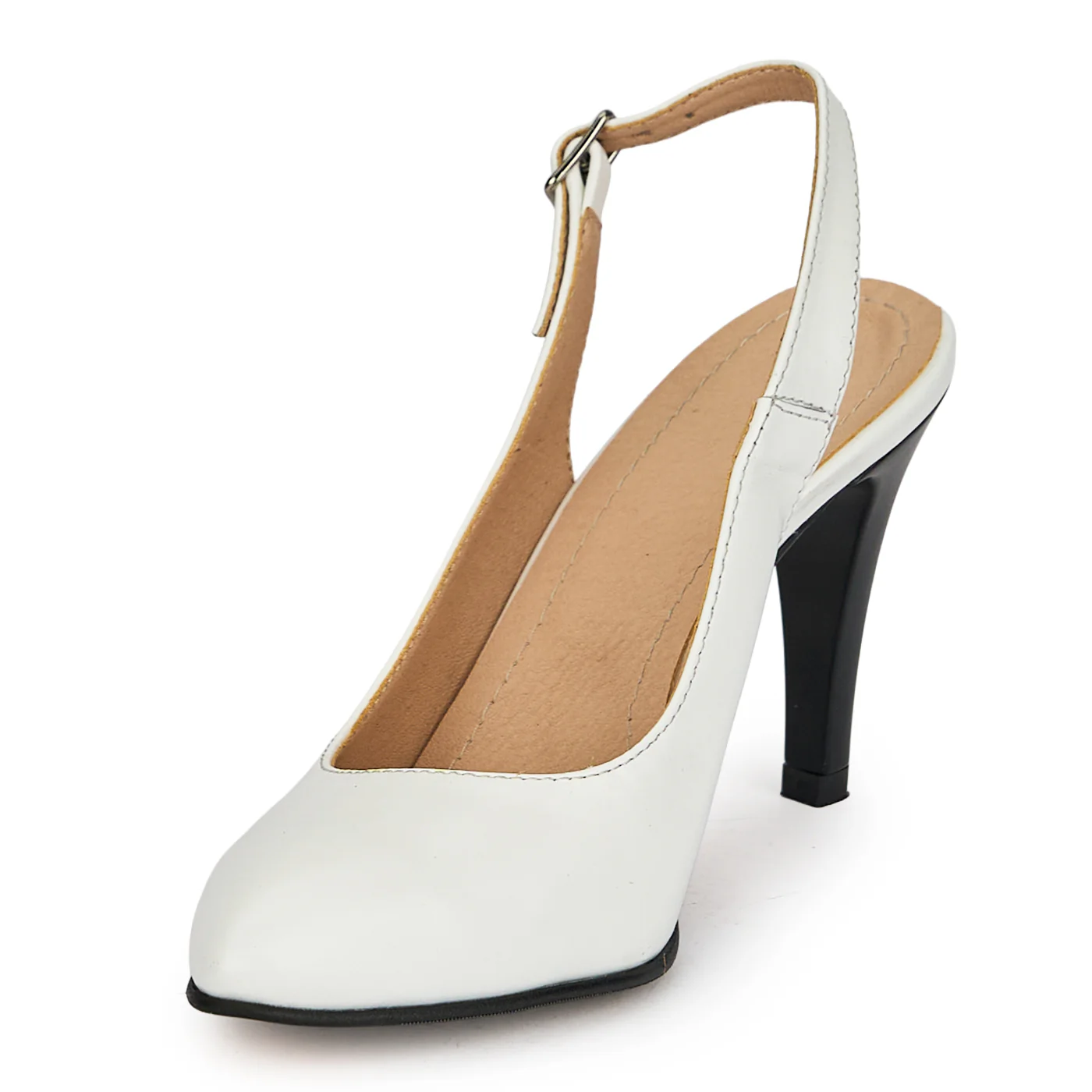 Pantofi dama din piele naturala alba cu toc subtire 9 cm 19383 - Image 3