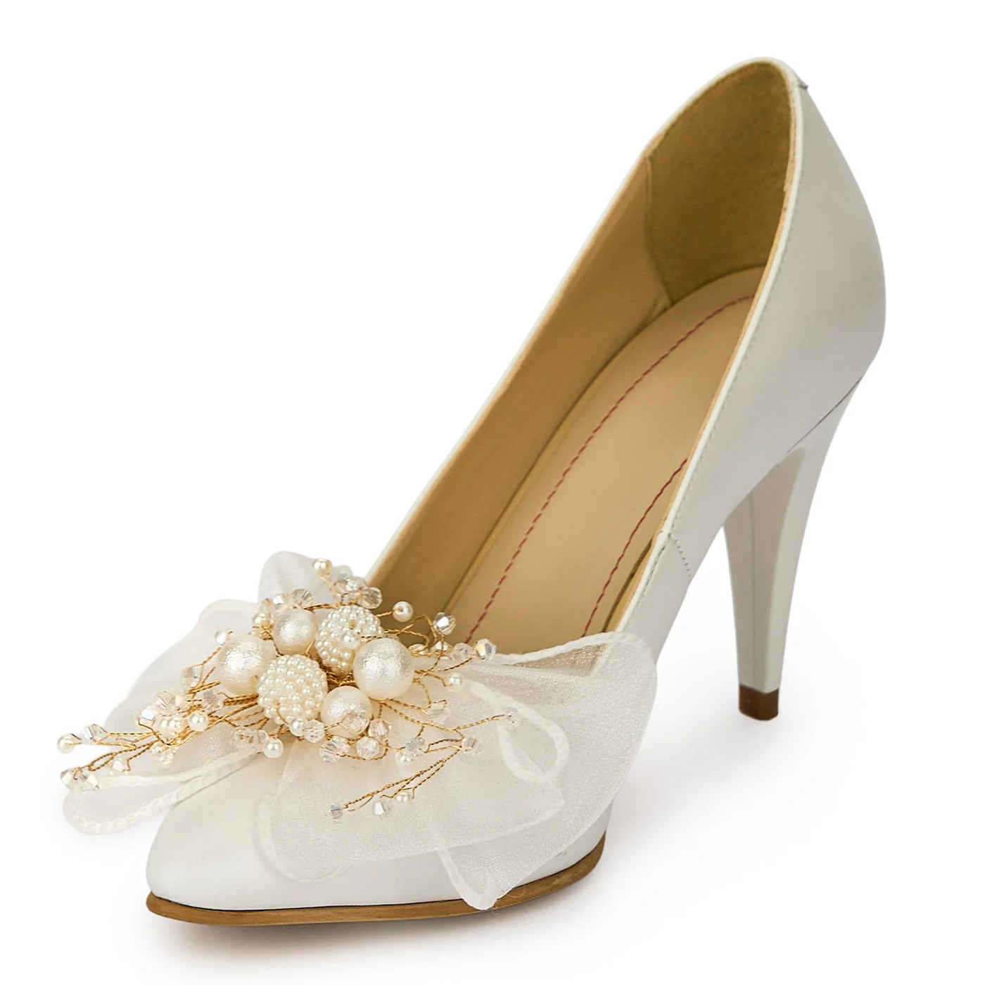 Pantofi dama din piele naturala alba cu toc subtire 9 cm 19480 - Image 3
