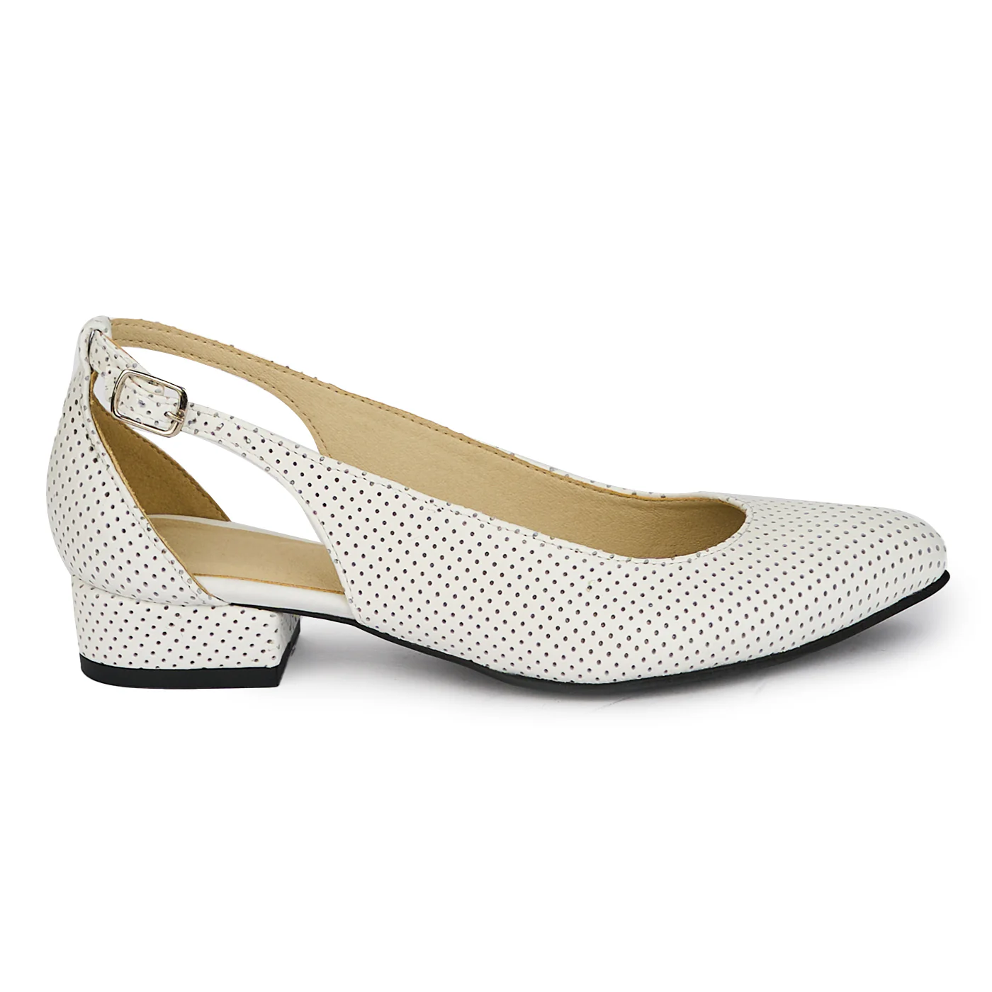 Pantofi dama din piele naturala alba decupati lateral cu toc mic 3 cm 18166