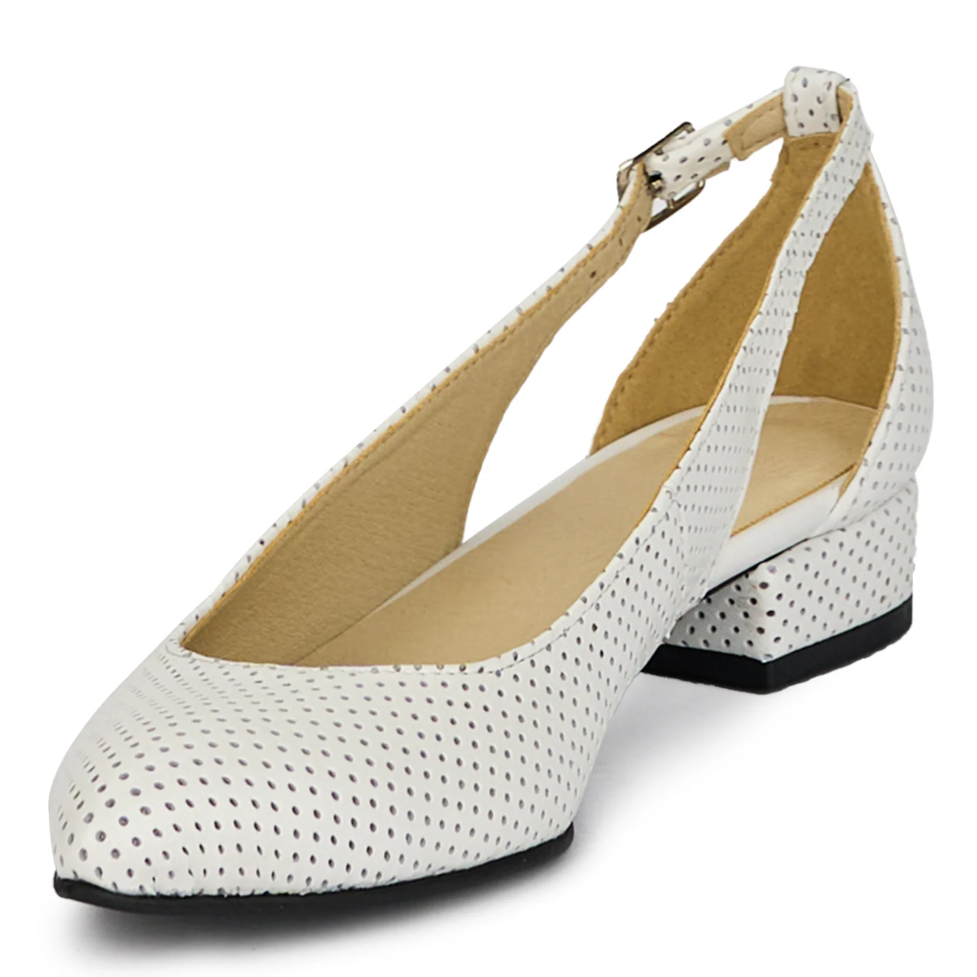Pantofi dama din piele naturala alba decupati lateral cu toc mic 3 cm 18166 - Image 3