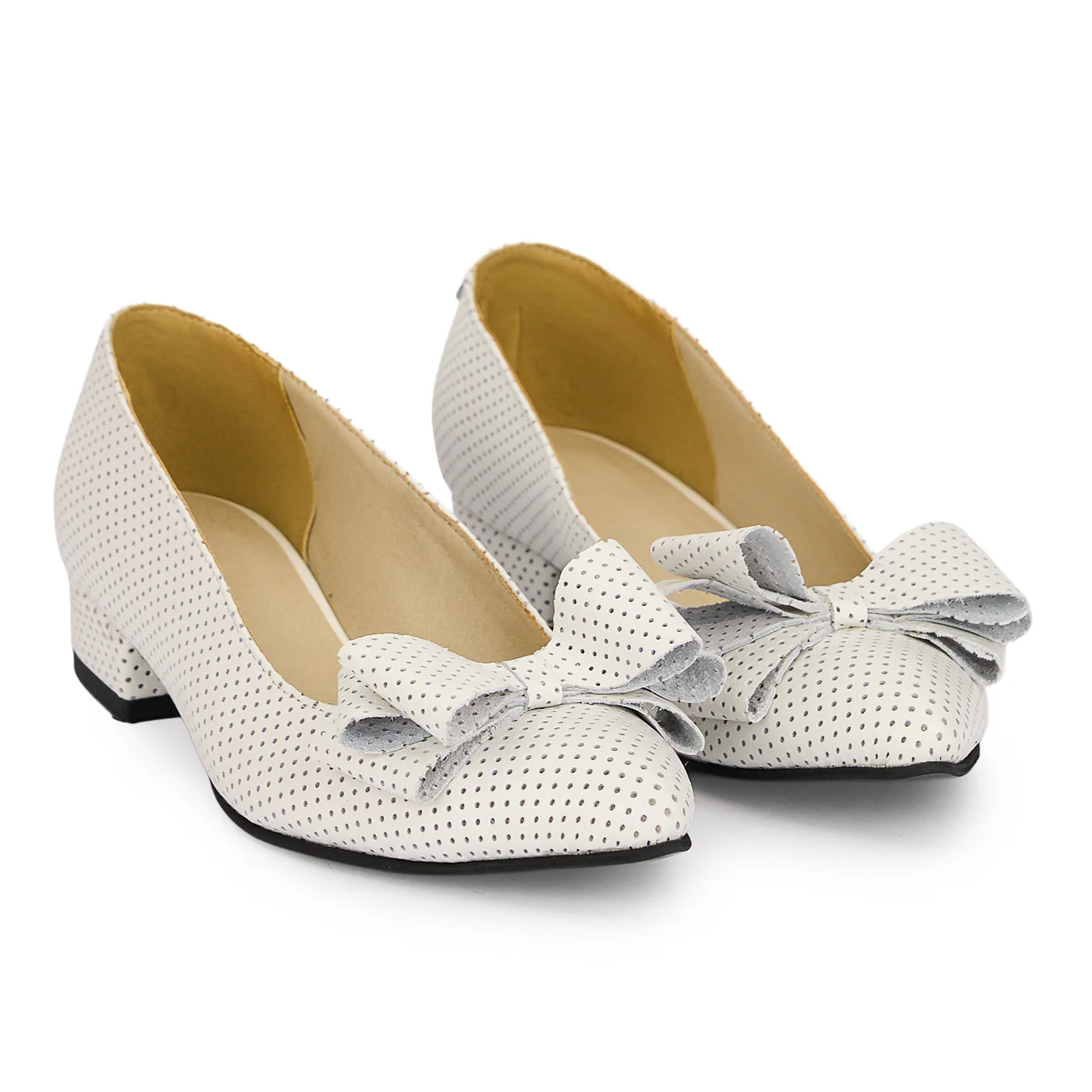 Pantofi dama din piele naturala alba perforata cu toc gros 3 cm 18884 - Image 4