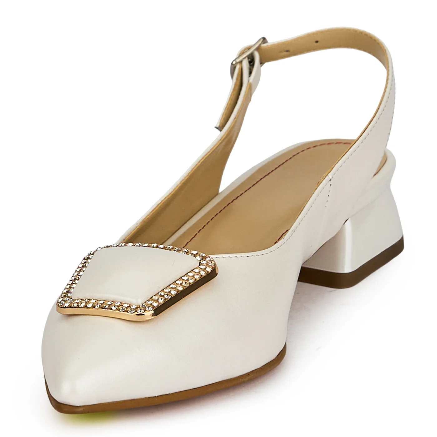 Pantofi dama din piele naturala alba sidef cu toc mic 3 cm 19901 - Image 3
