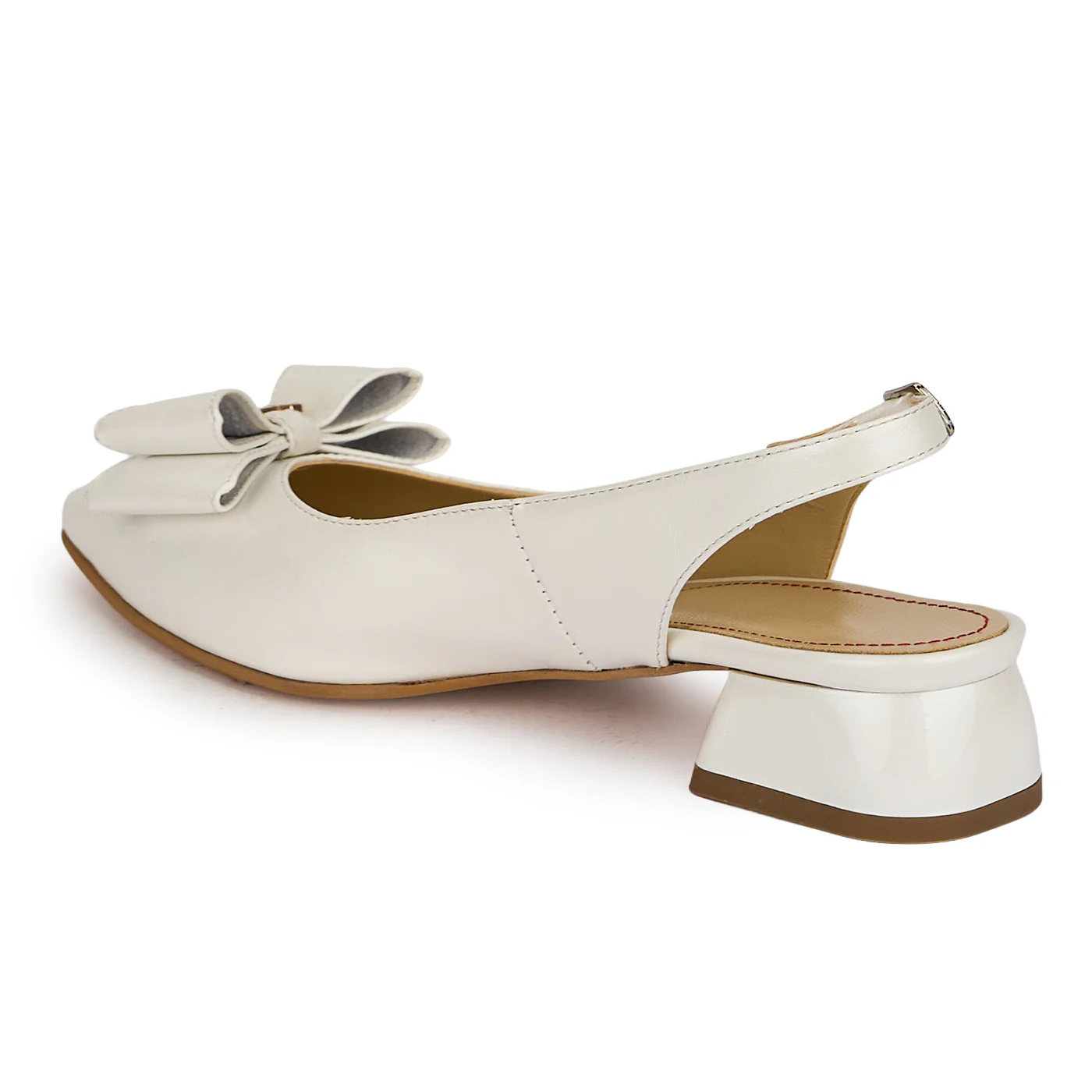 Pantofi dama din piele naturala alba sidef cu toc mic 3 cm 19909 - Image 2