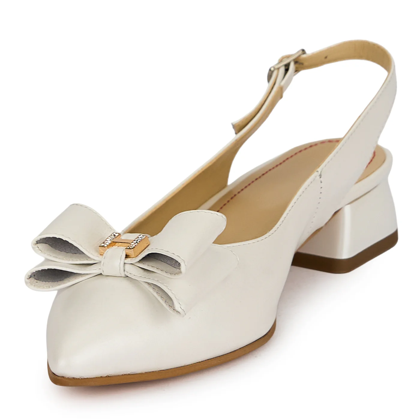 Pantofi dama din piele naturala alba sidef cu toc mic 3 cm 19909 - Image 3