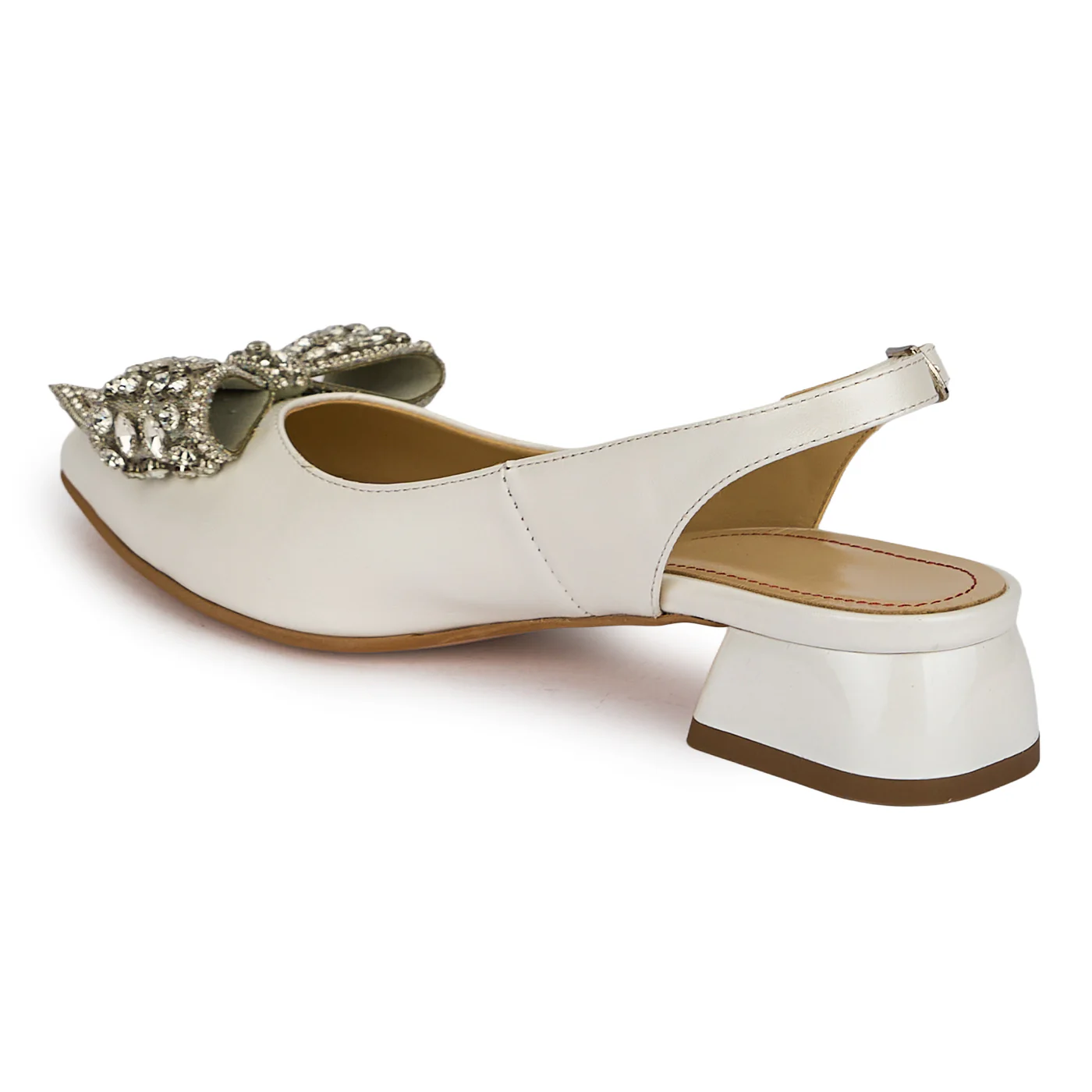 Pantofi dama din piele naturala alba sidef cu toc mic 3 cm 19913 - Image 2