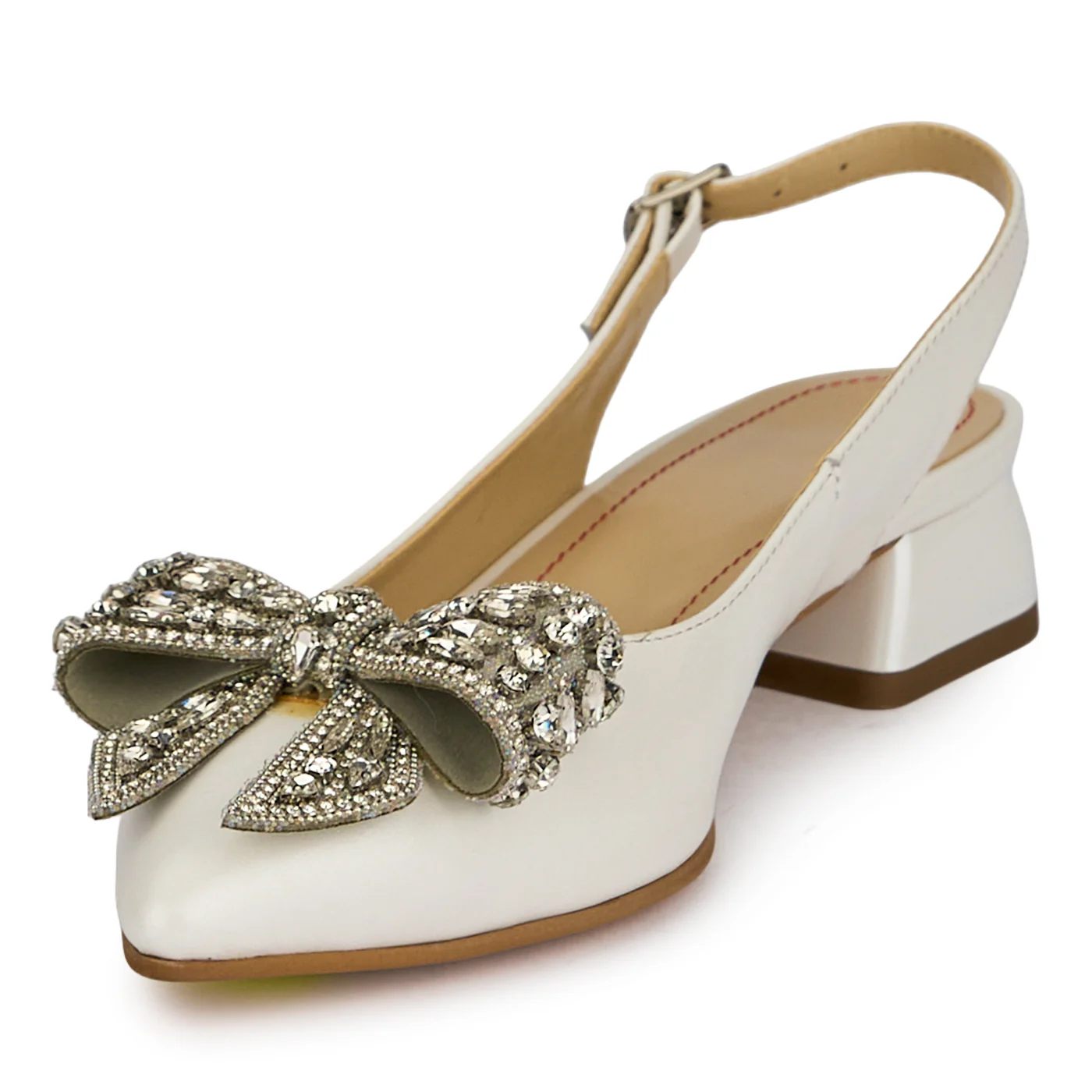 Pantofi dama din piele naturala alba sidef cu toc mic 3 cm 19913 - Image 3