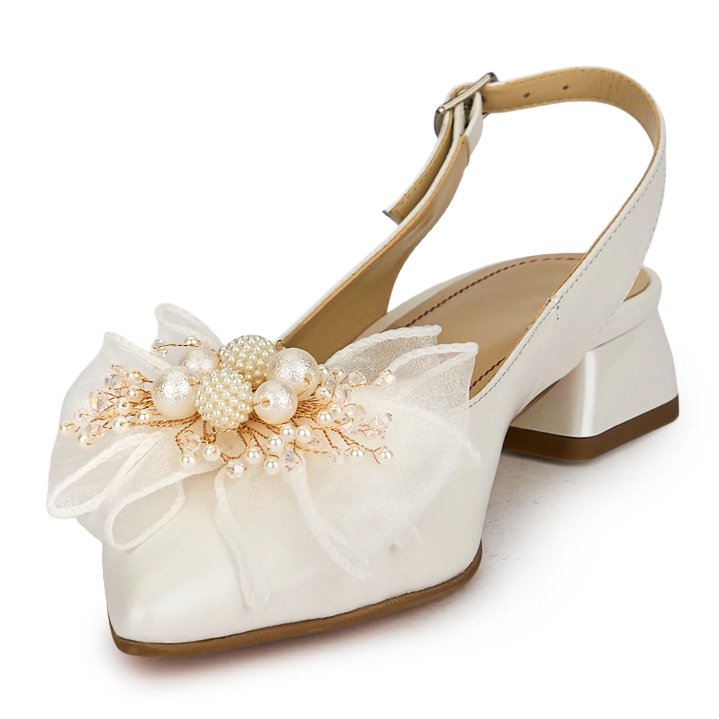 Pantofi dama din piele naturala alba sidef cu toc mic 3 cm 19916 - Image 3