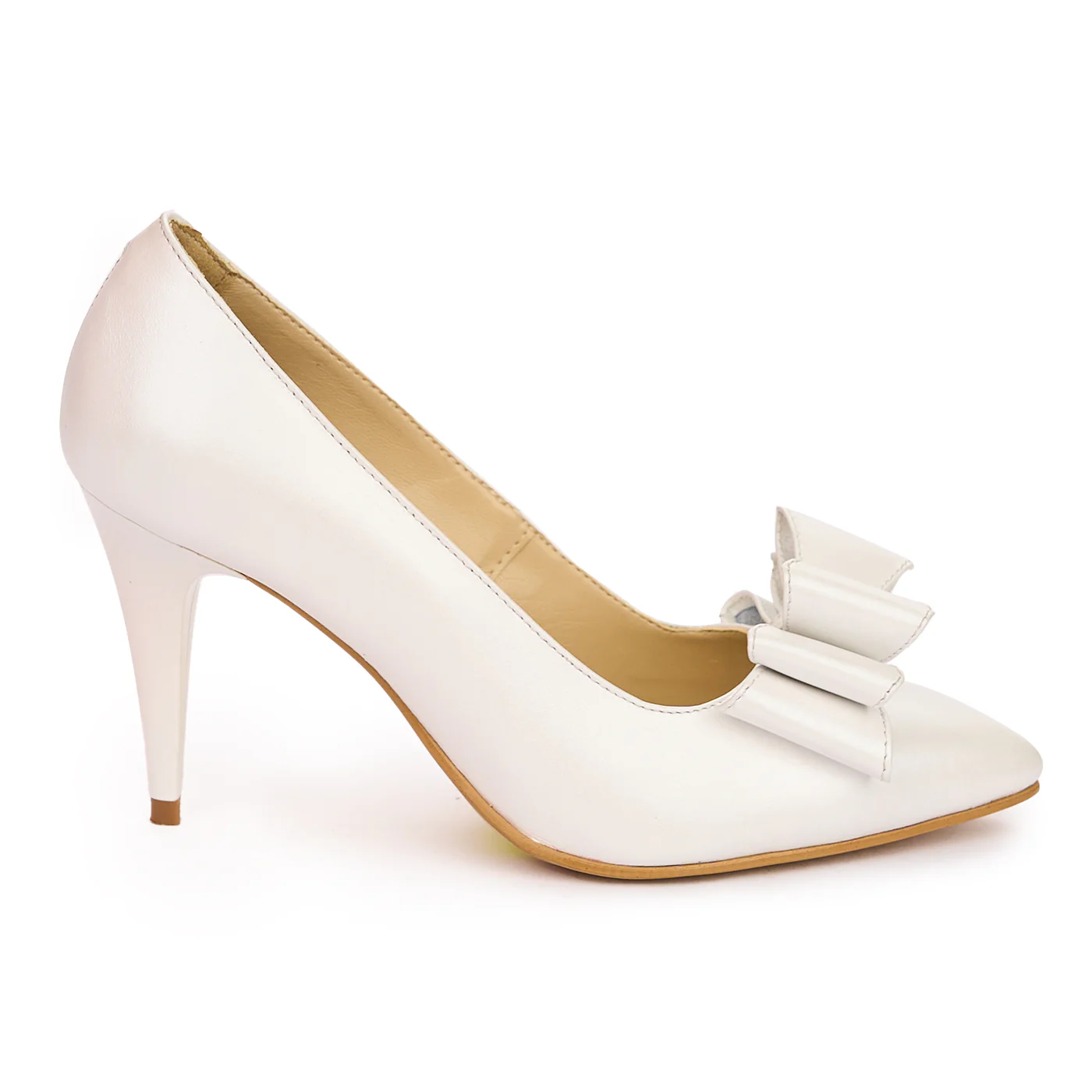 Pantofi dama din piele naturala alba sidef cu toc subtire 9 cm 13788