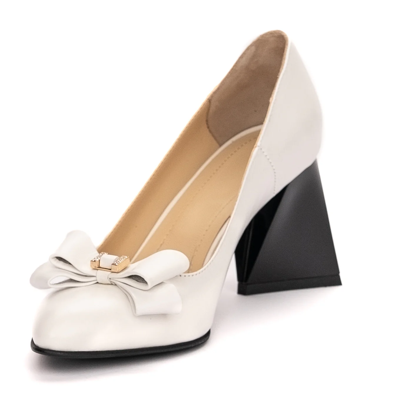 Pantofi dama din piele naturala alba toc gros 13370 - Image 3