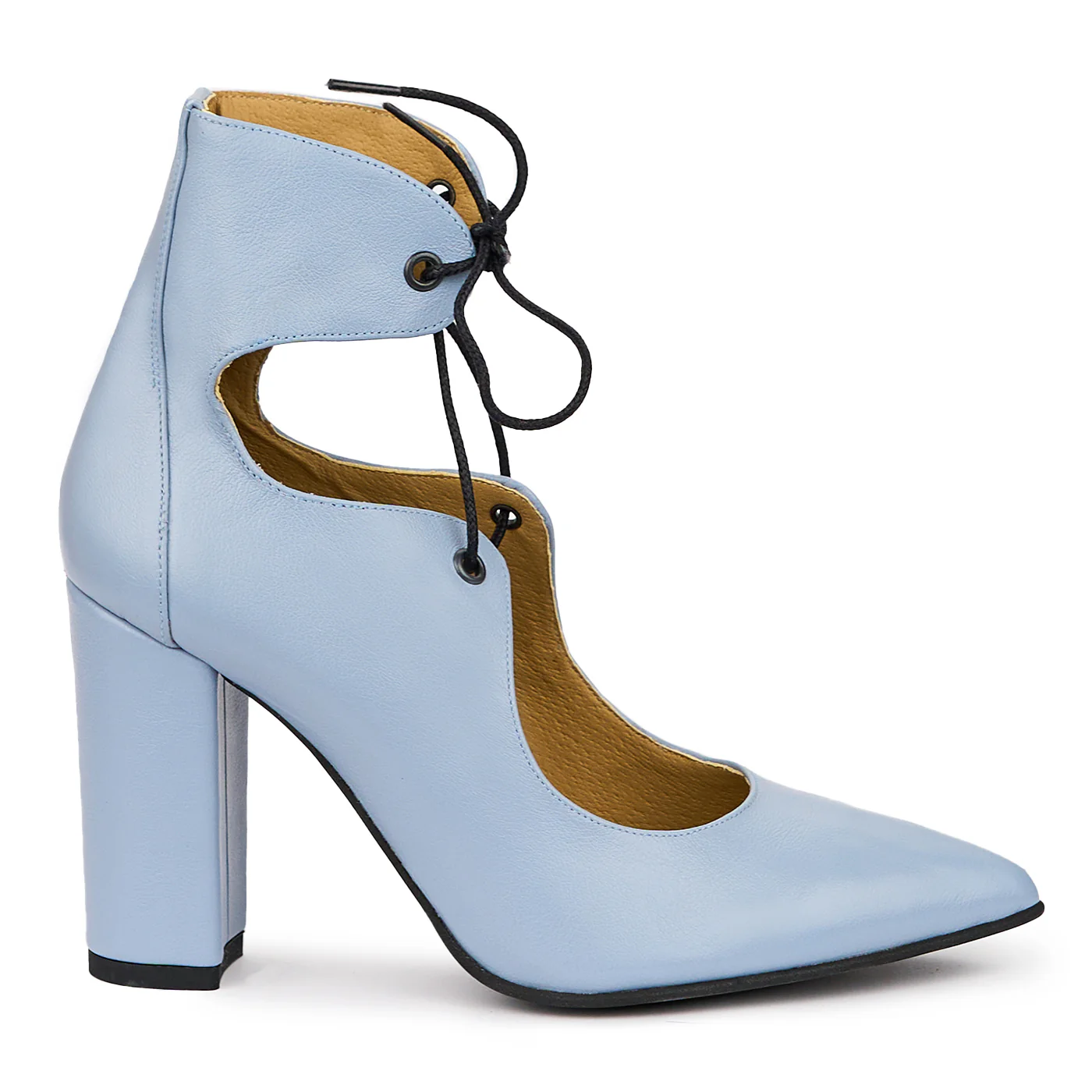 Pantofi dama din piele naturala albastra cu toc gros 10 cm 14241