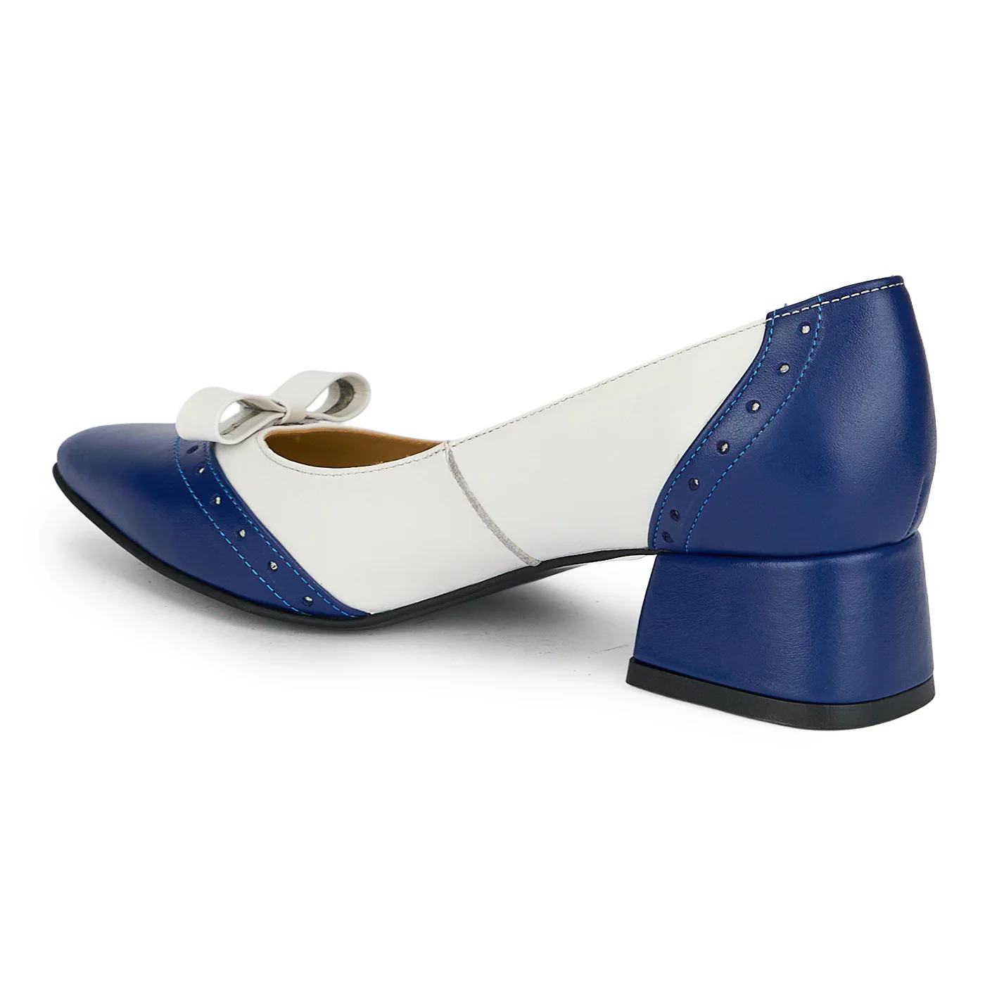 Pantofi dama din piele naturala albastra cu toc gros 4 cm 19221 - Image 2