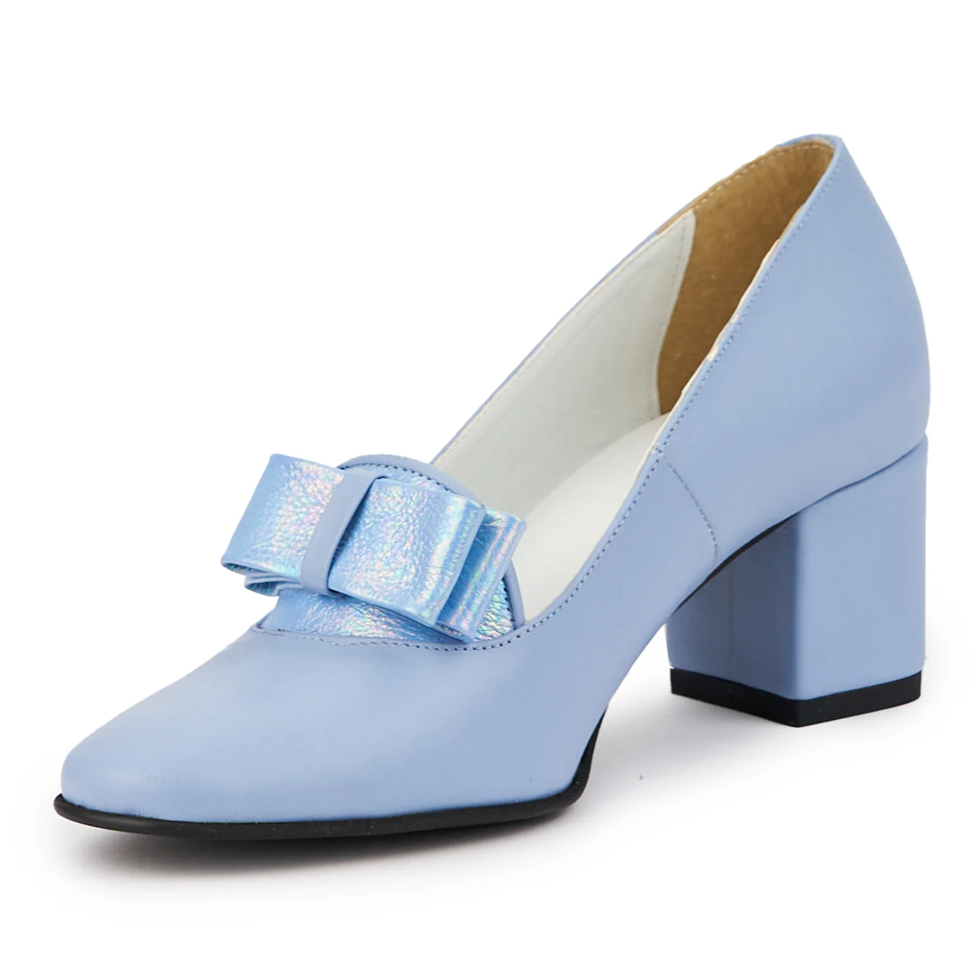 Pantofi dama din piele naturala albastra cu toc gros 6 cm 14678 - Image 3