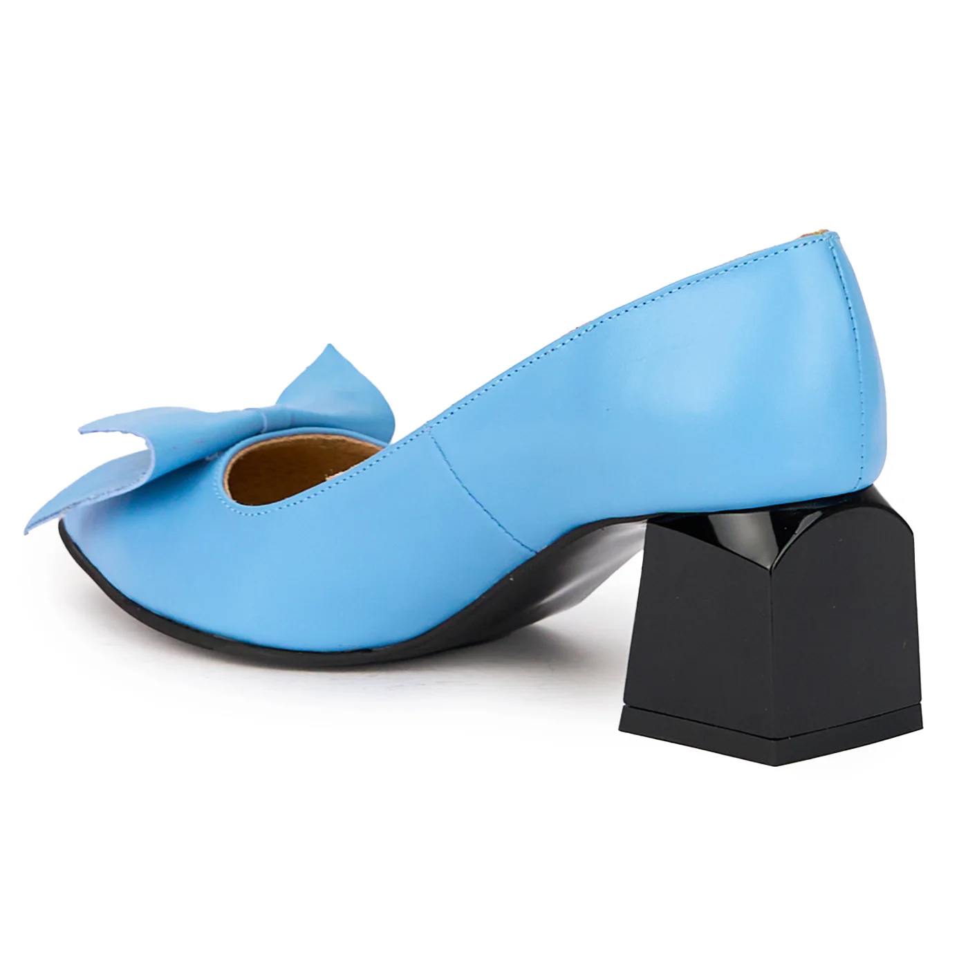 Pantofi dama din piele naturala albastra cu toc gros 6 cm 15979 - Image 2