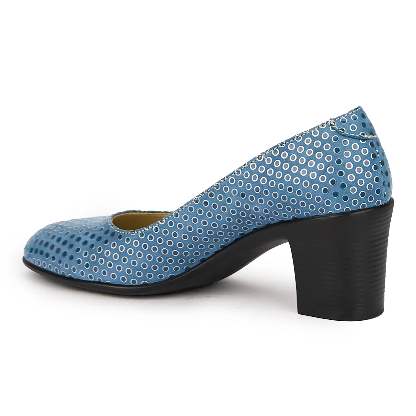 Pantofi dama din piele naturala albastra cu toc gros 6 cm 16036 - Image 2