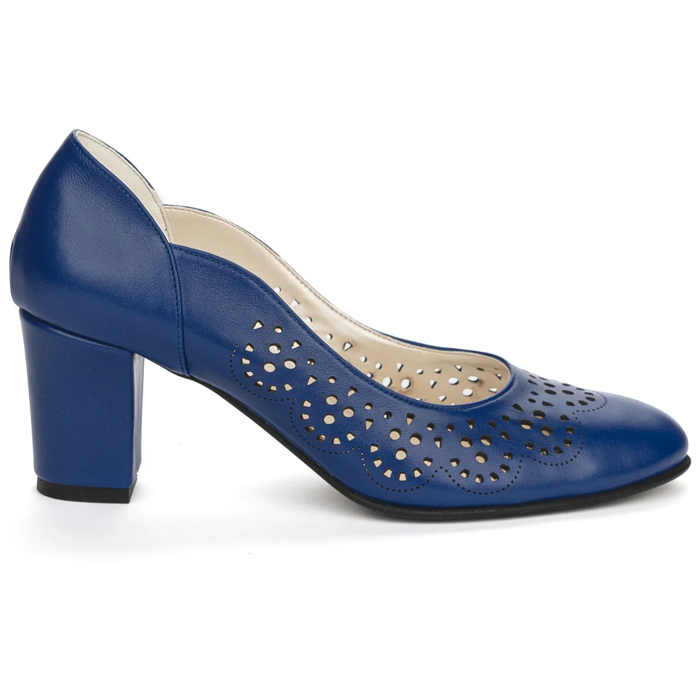 Pantofi dama din piele naturala albastra cu toc gros 7 cm 13872