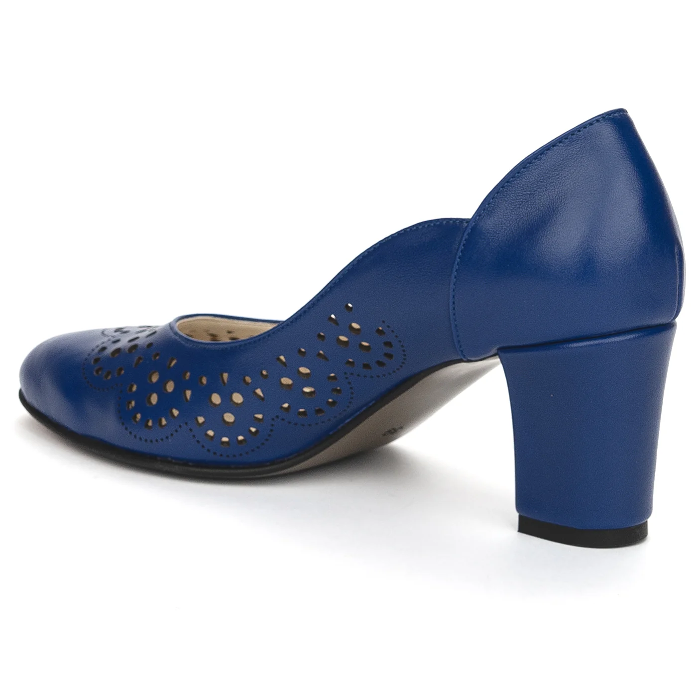 Pantofi dama din piele naturala albastra cu toc gros 7 cm 13872 - Image 2