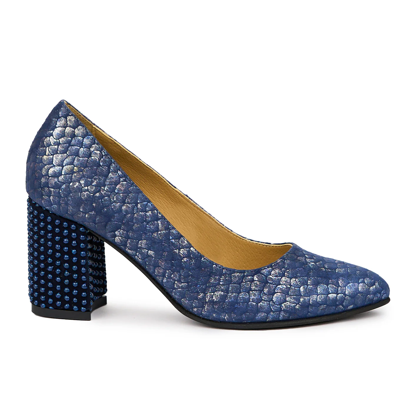 Pantofi dama din piele naturala albastra cu toc gros 8 cm 14236