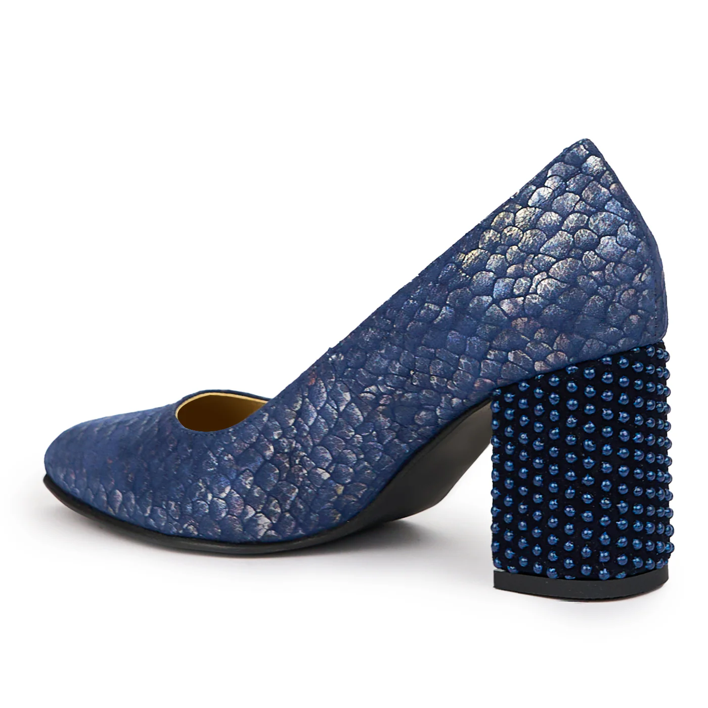 Pantofi dama din piele naturala albastra cu toc gros 8 cm 14236 - Image 2