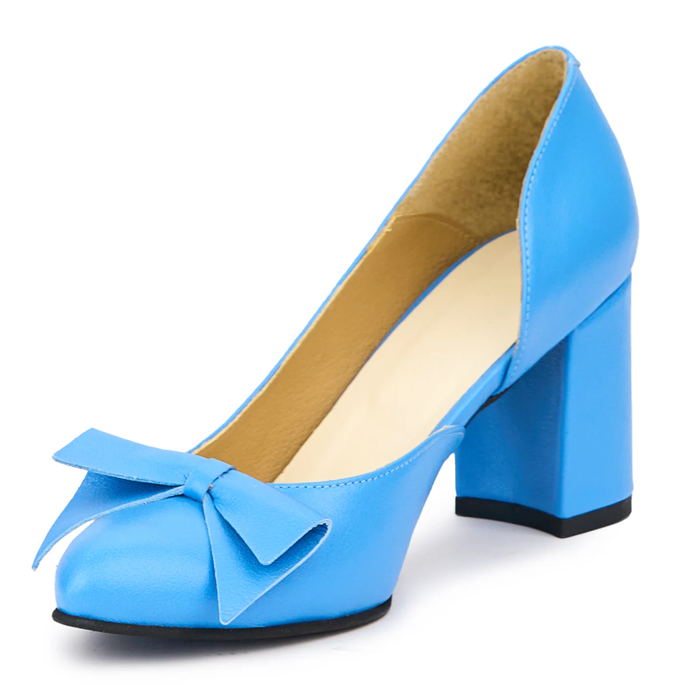 Pantofi dama din piele naturala albastra cu toc gros 8 cm 14462 - Image 3