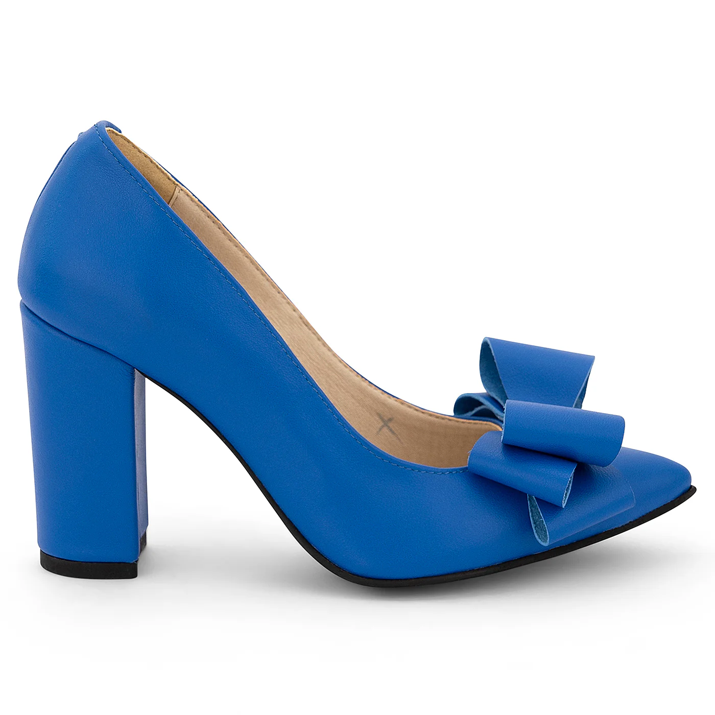 Pantofi dama din piele naturala albastra cu toc gros 9 cm 14183