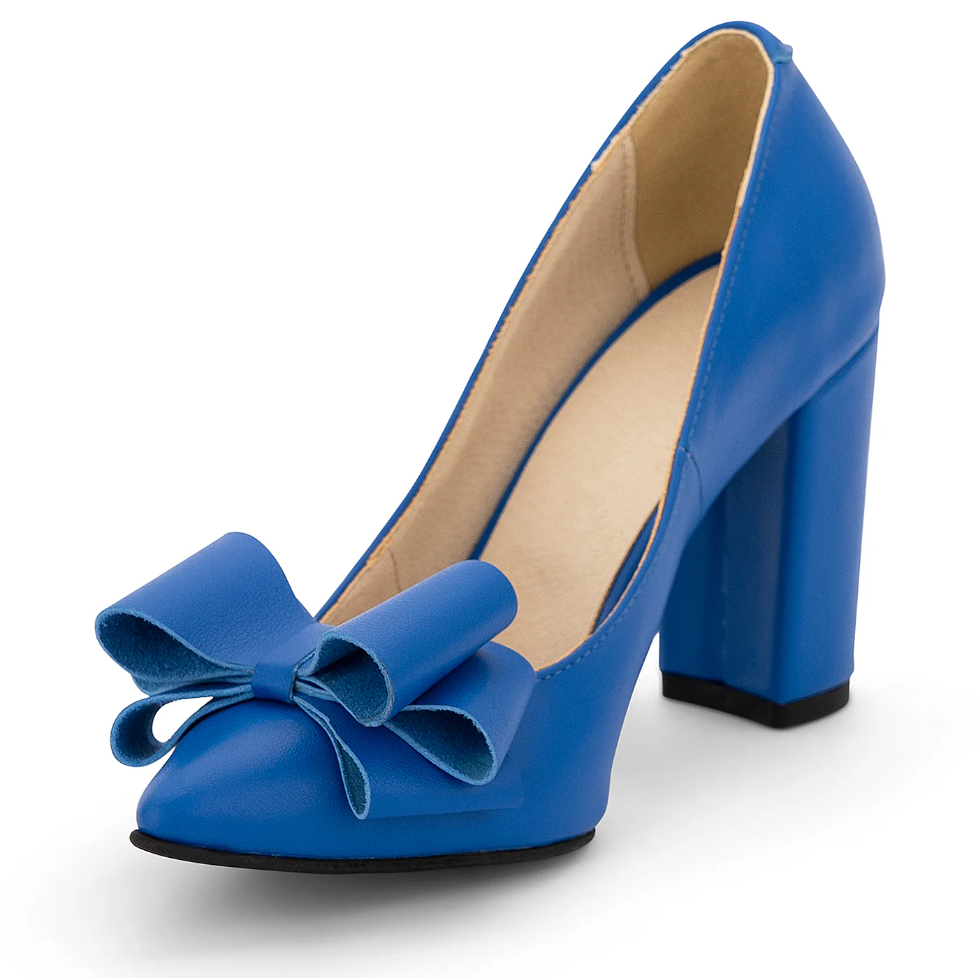 Pantofi dama din piele naturala albastra cu toc gros 9 cm 14183 - Image 3