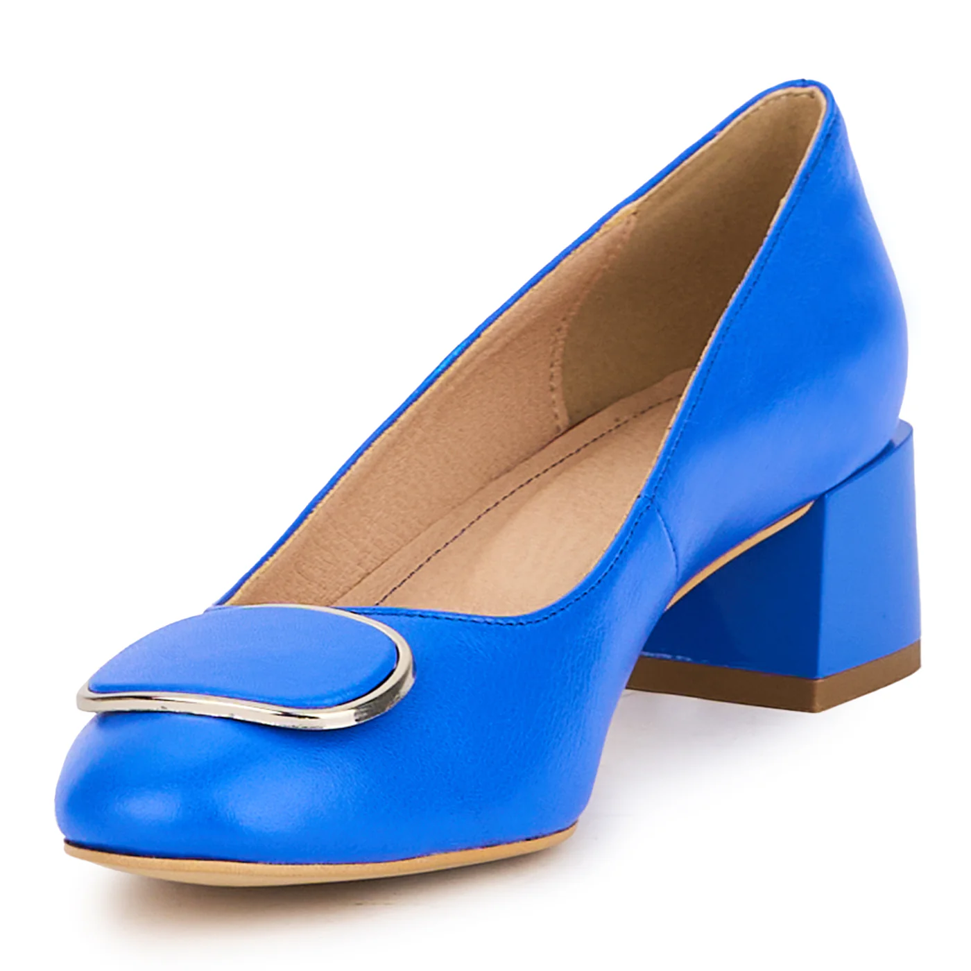 Pantofi dama din piele naturala albastra cu toc mic 4.5 cm 17040 - Image 3