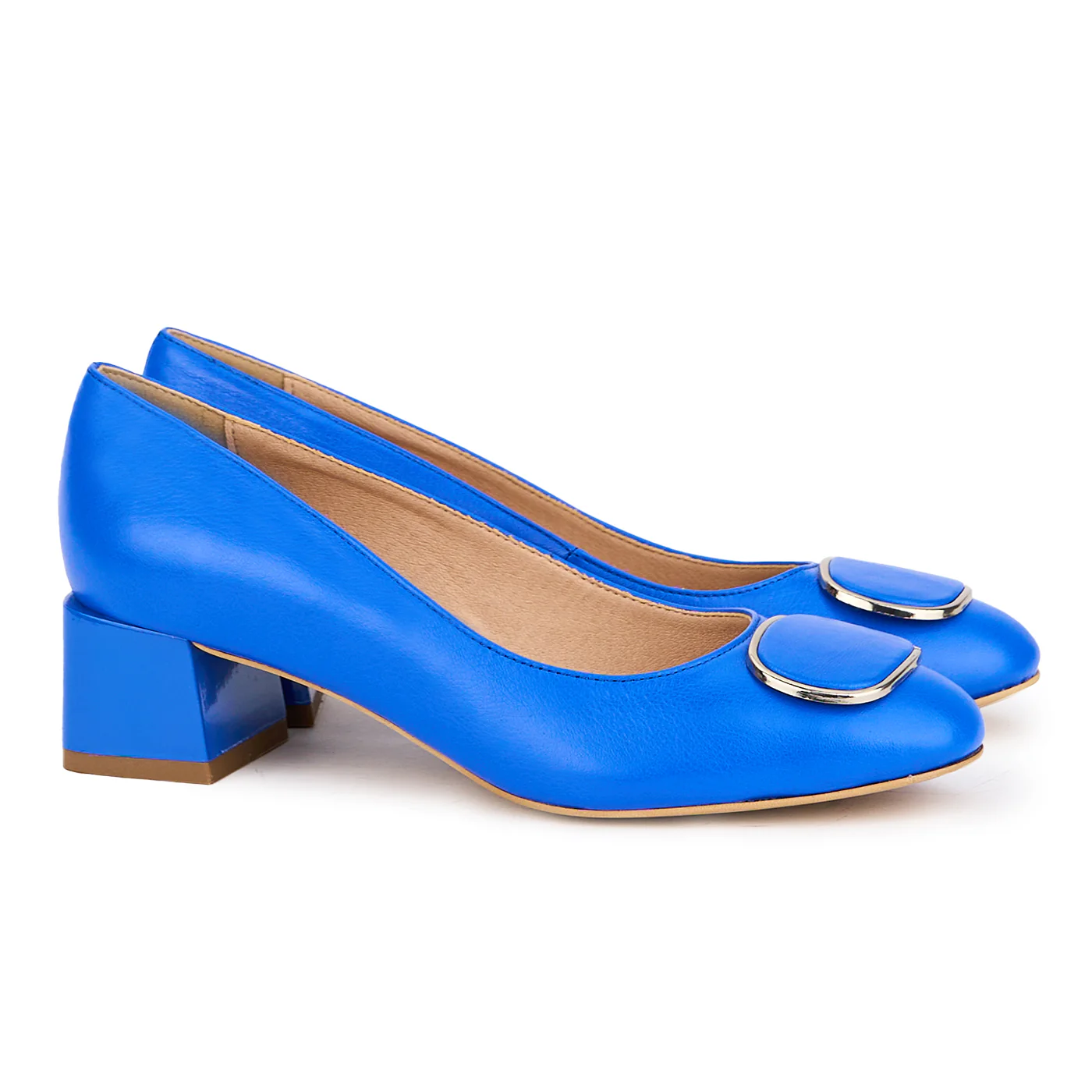 Pantofi dama din piele naturala albastra cu toc mic 4.5 cm 17040 - Image 4