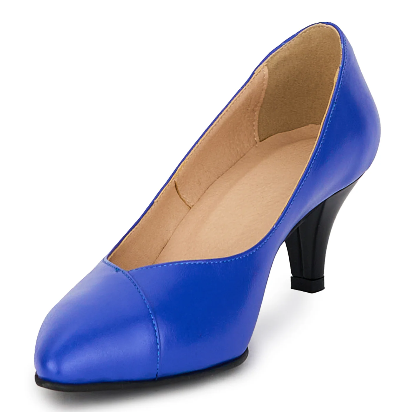 Pantofi dama din piele naturala albastra cu toc subtire 6 cm 18048 - Image 3
