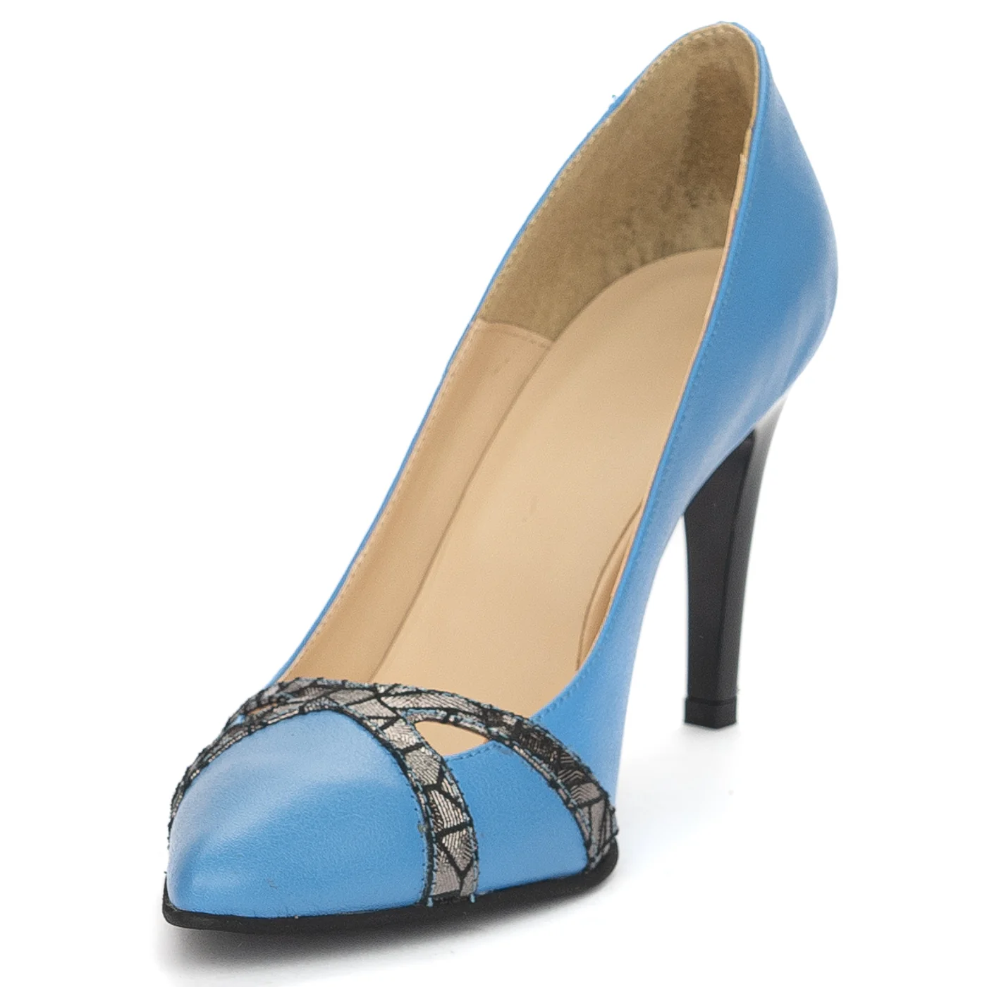 Pantofi dama din piele naturala albastra cu toc subtire 9 cm 13885 - Image 3