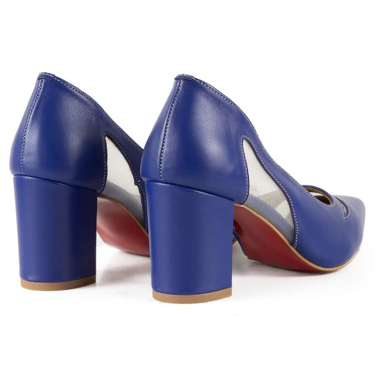 Pantofi dama din piele naturala albastru cu toc gros 6 cm 15761 - Image 3