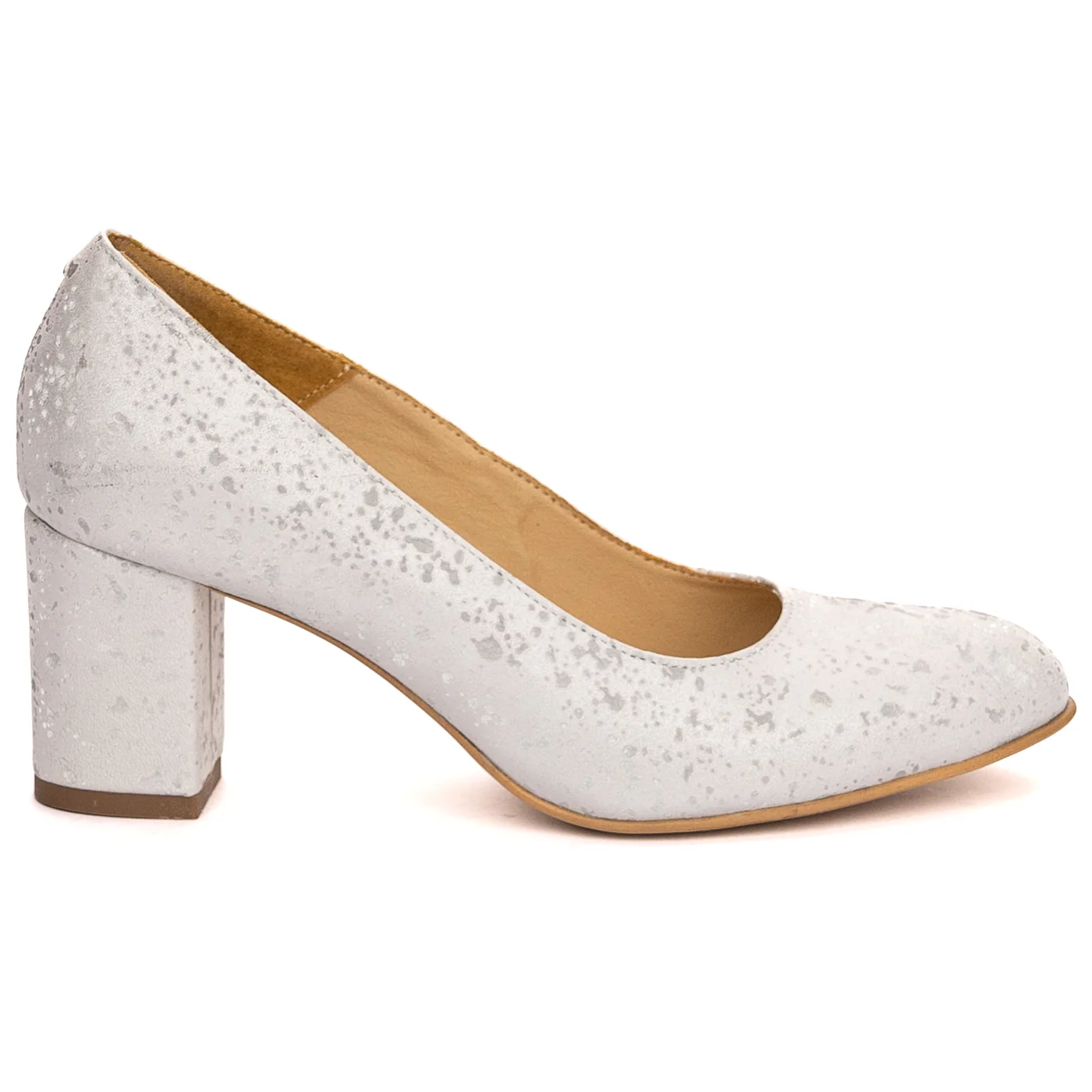 Pantofi dama din piele naturala argintie cu toc gros 7 cm 13528