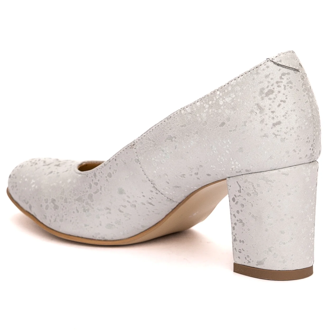 Pantofi dama din piele naturala argintie cu toc gros 7 cm 13528 - Image 2