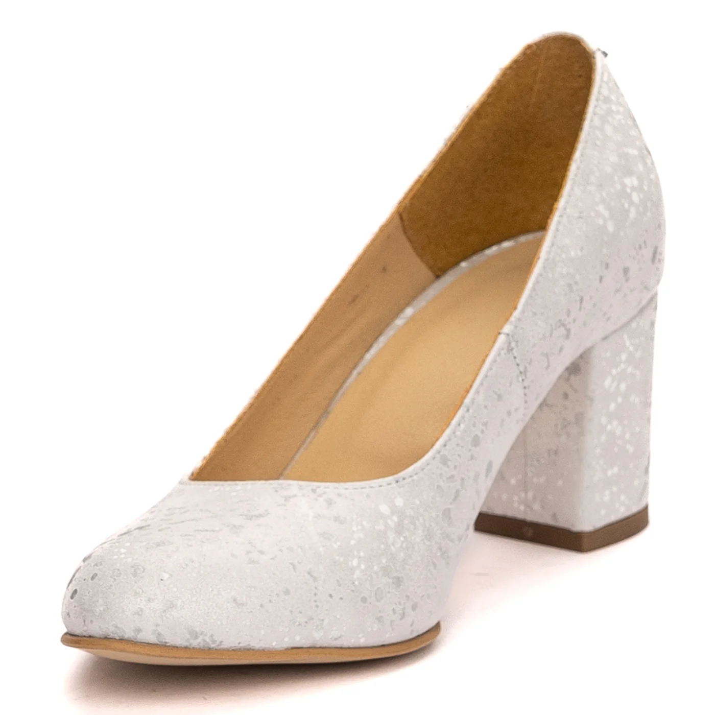 Pantofi dama din piele naturala argintie cu toc gros 7 cm 13528 - Image 3