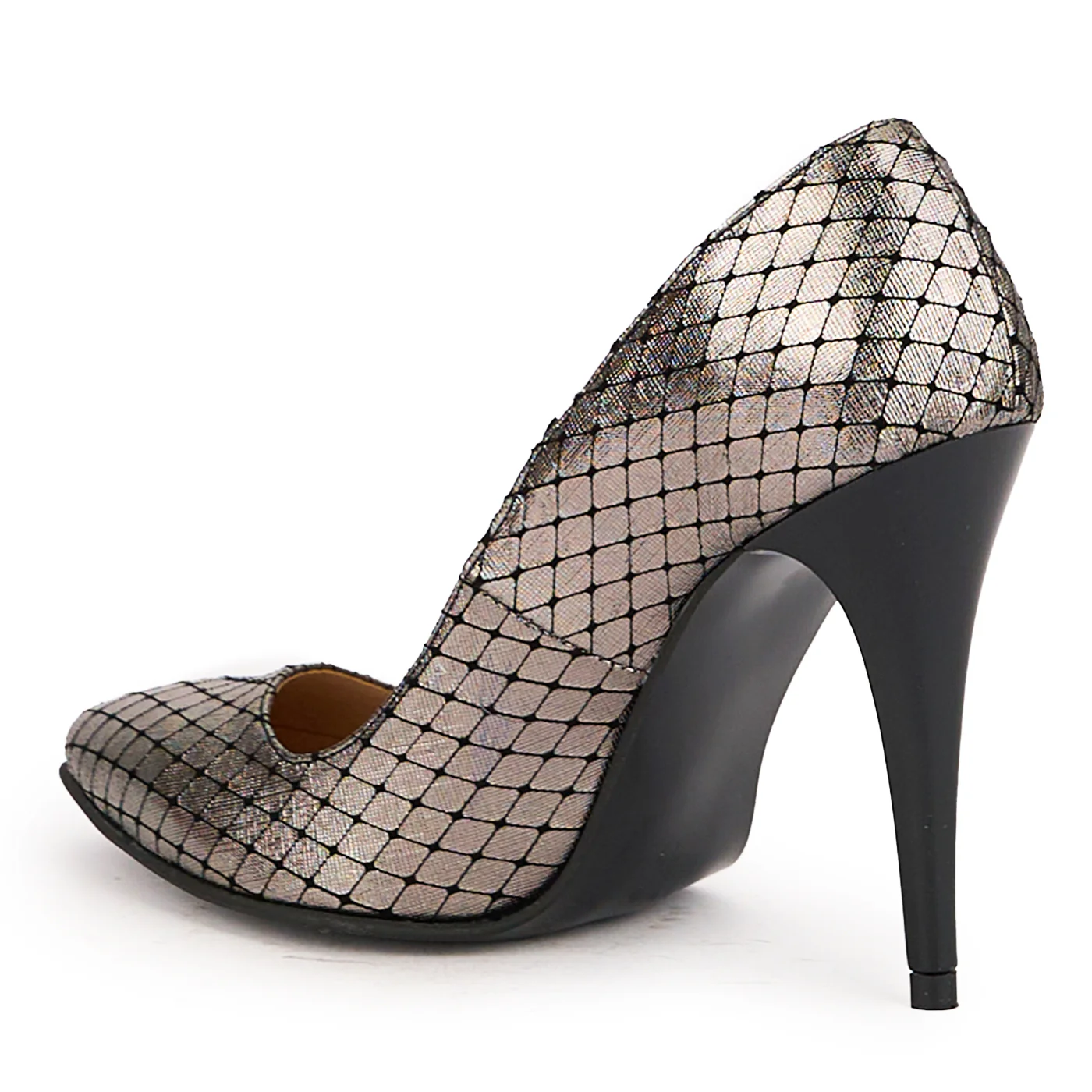 Pantofi dama din piele naturala argintie cu toc subtire 10.5 cm 16724 - Image 2