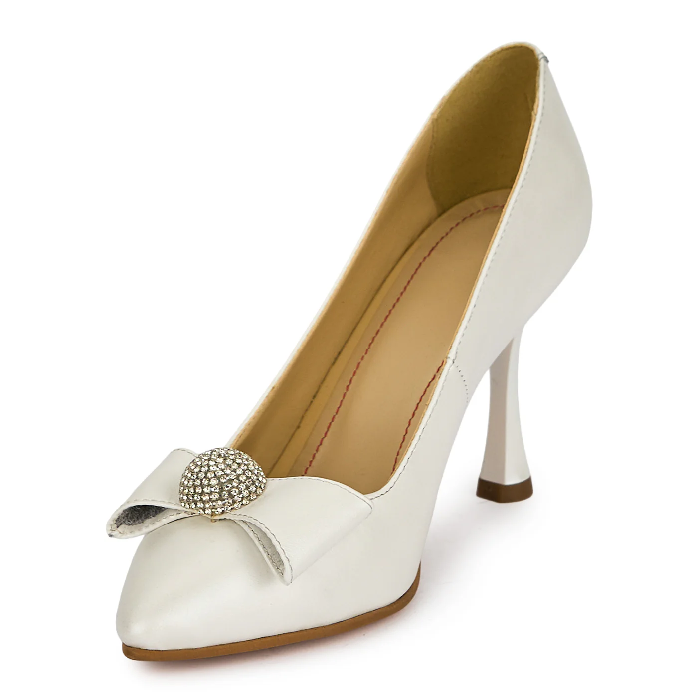 Pantofi dama din piele naturala alba cu toc subtire 8.5 cm 19466 - Image 3