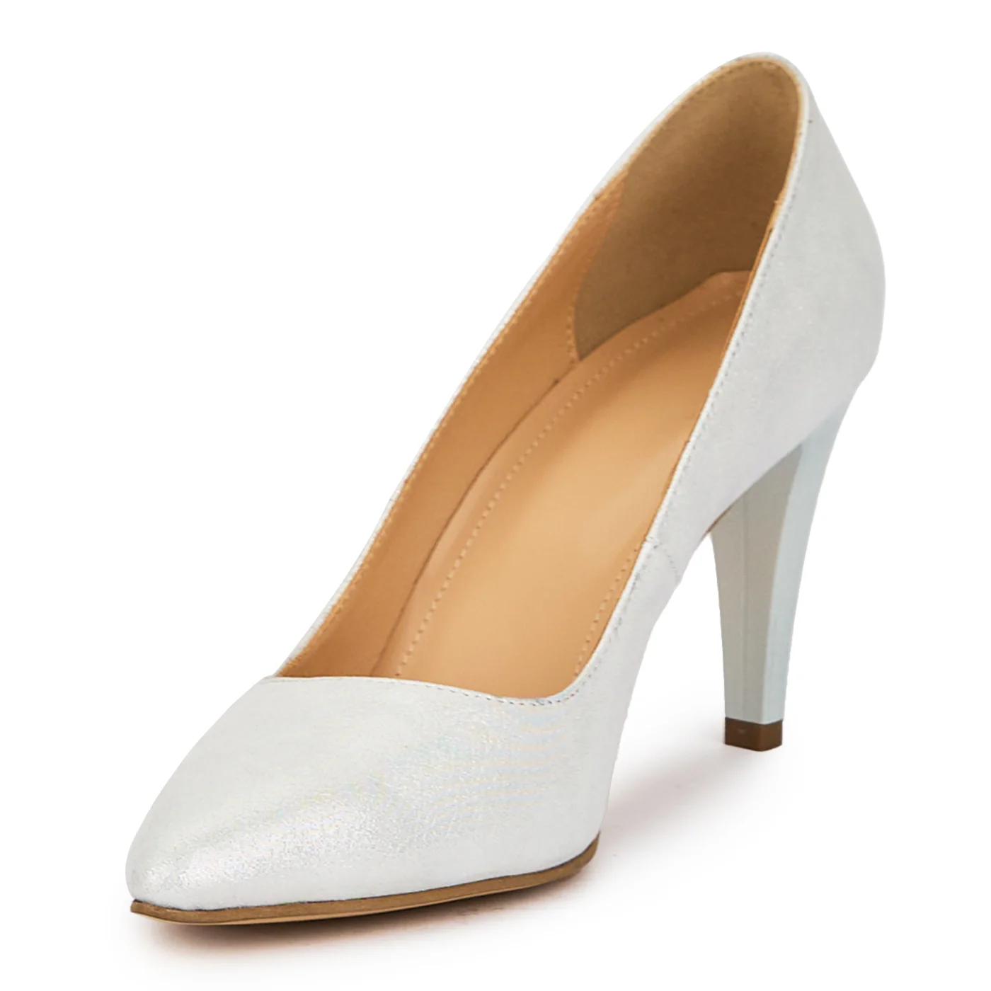 Pantofi dama din piele naturala argintie cu toc subtire 9 cm 15539 - Image 3