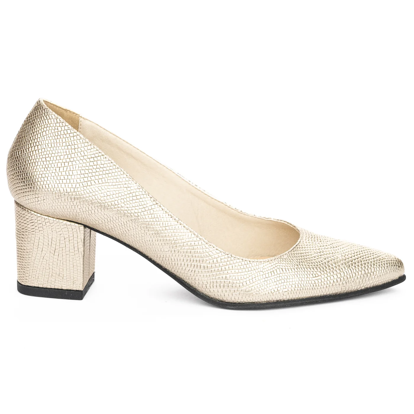 Pantofi dama din piele naturala aurie cu toc gros 6 cm 13950