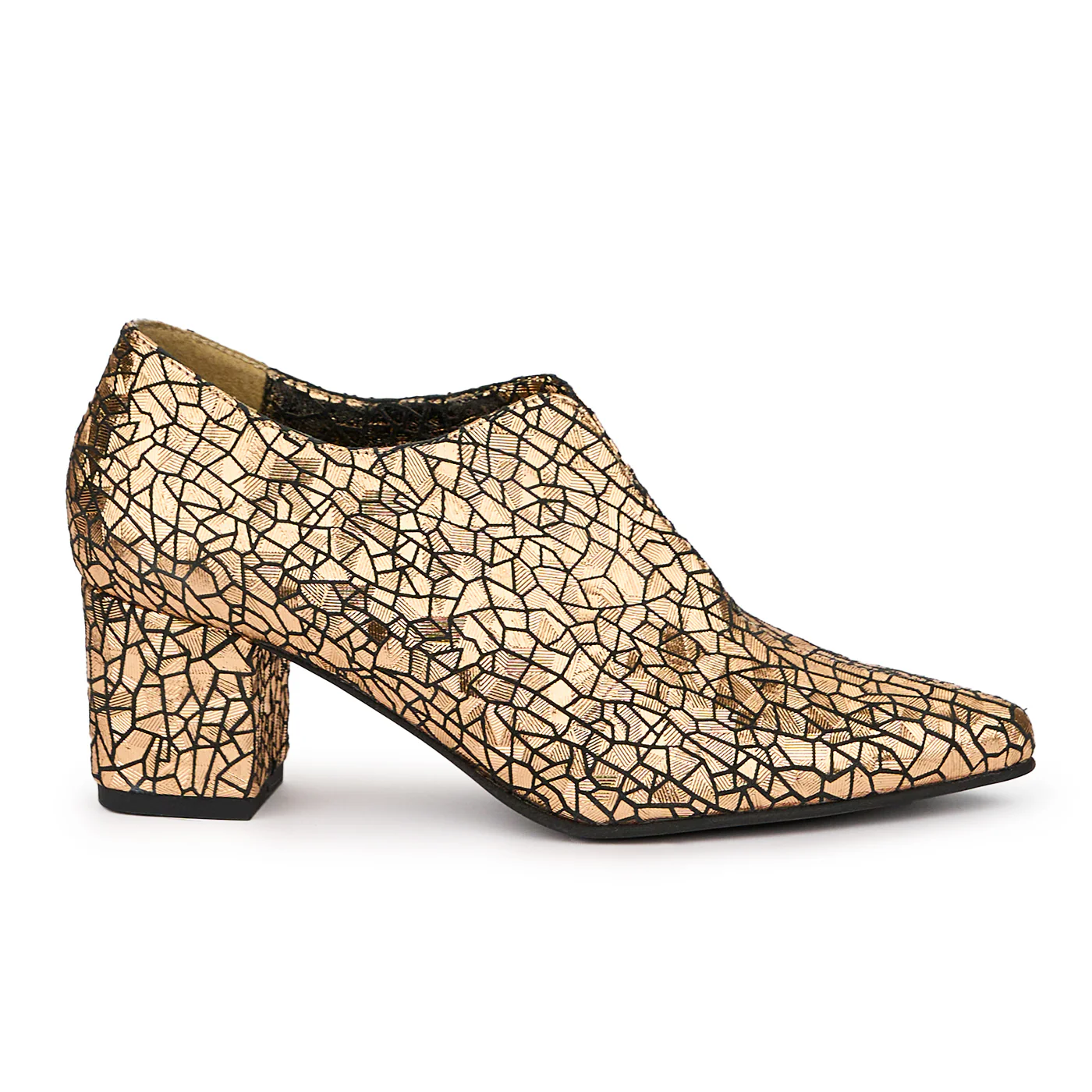 Pantofi dama din piele naturala aurie cu toc gros 6 cm 14238