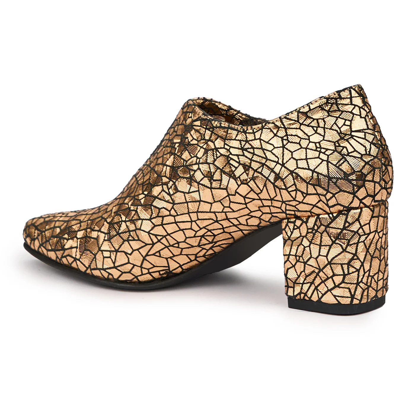 Pantofi dama din piele naturala aurie cu toc gros 6 cm 14238 - Image 2