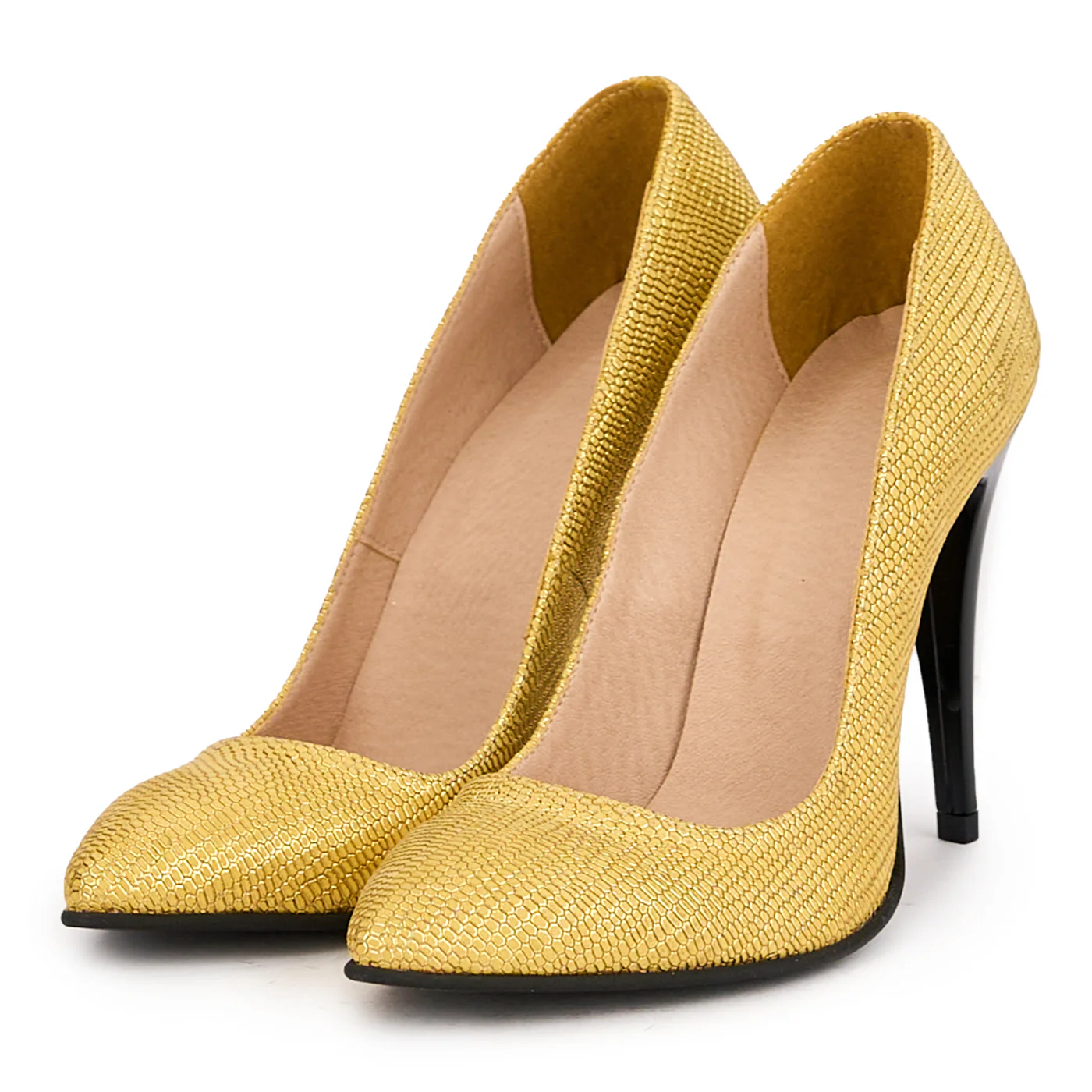 Pantofi dama din piele naturala aurie cu toc subtire 11 cm 16668 - Image 3