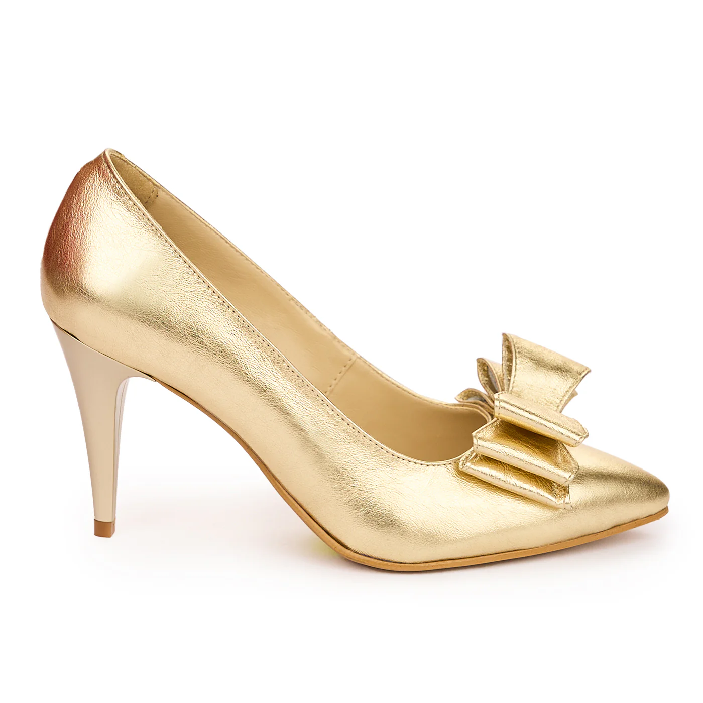 Pantofi dama din piele naturala aurie cu toc subtire 9 cm 13806