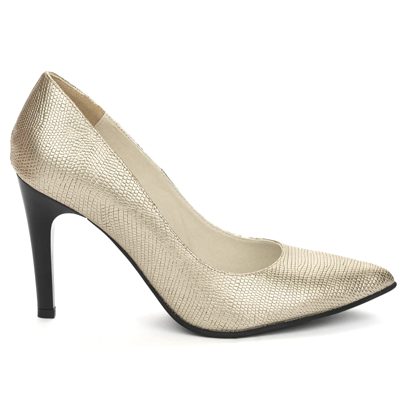 Pantofi dama din piele naturala auriu cu toc subtire 9 cm 13839