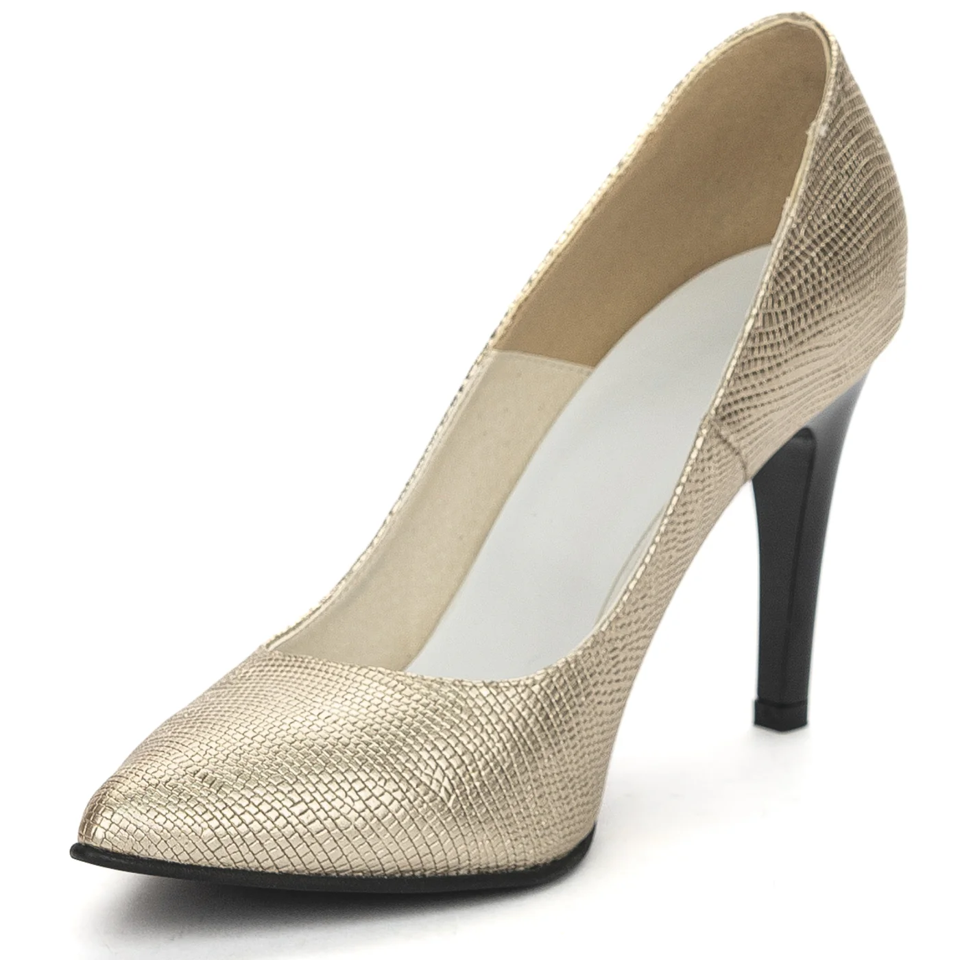 Pantofi dama din piele naturala auriu cu toc subtire 9 cm 13839 - Image 3