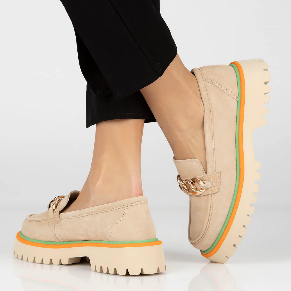 Pantofi dama casual din piele naturala bej 13025