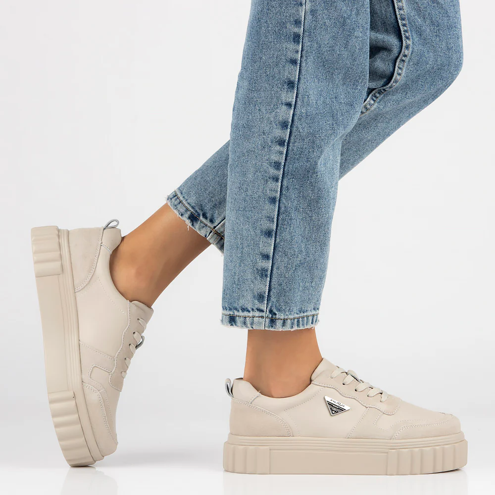 Pantofi dama din piele naturala bej 13636