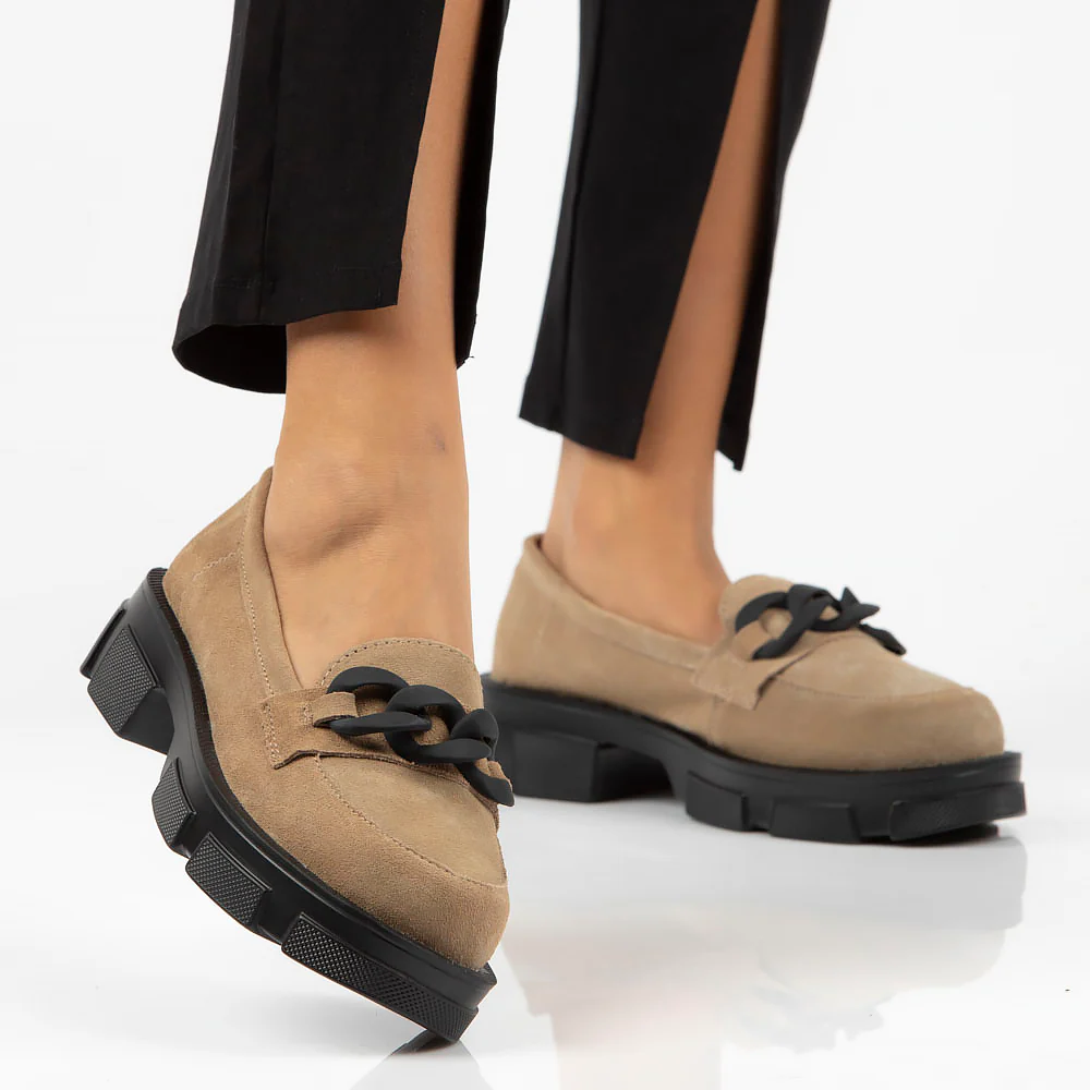Pantofi dama din piele naturala bej 13957
