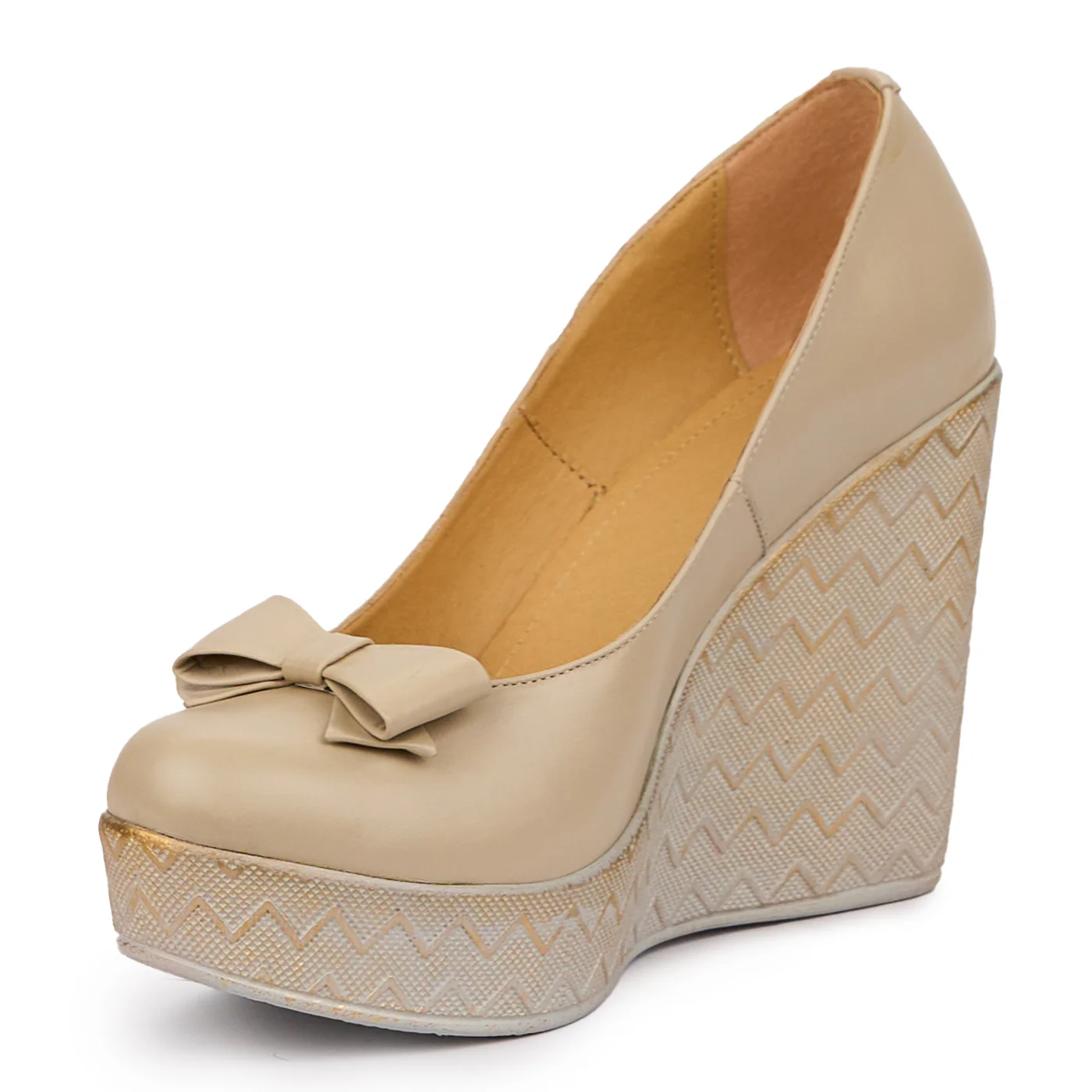 Pantofi dama din piele naturala bej cu platforma 11 cm 14349 - Image 3
