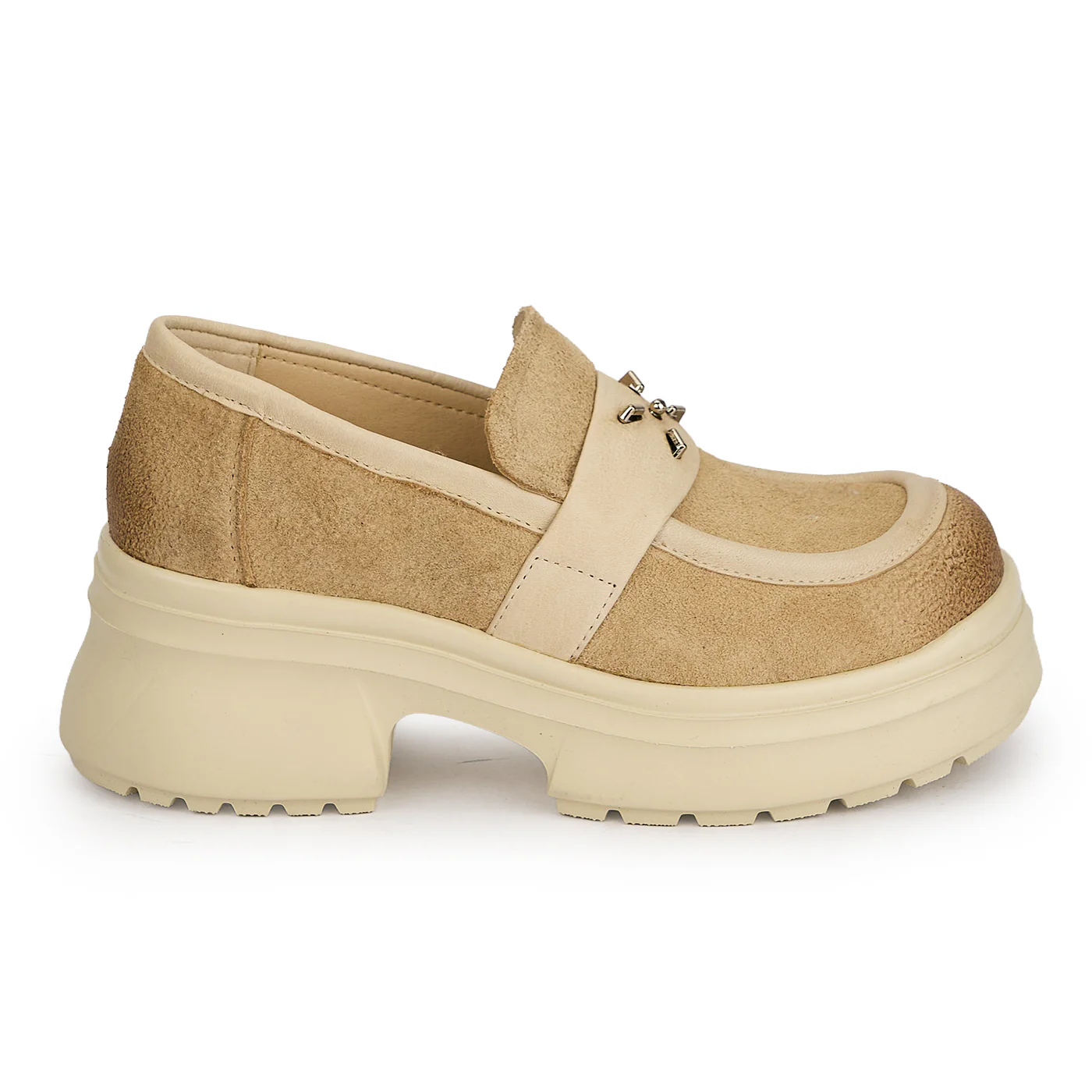 Pantofi dama din piele naturala bej cu talpa inalta 5.5 cm 19509
