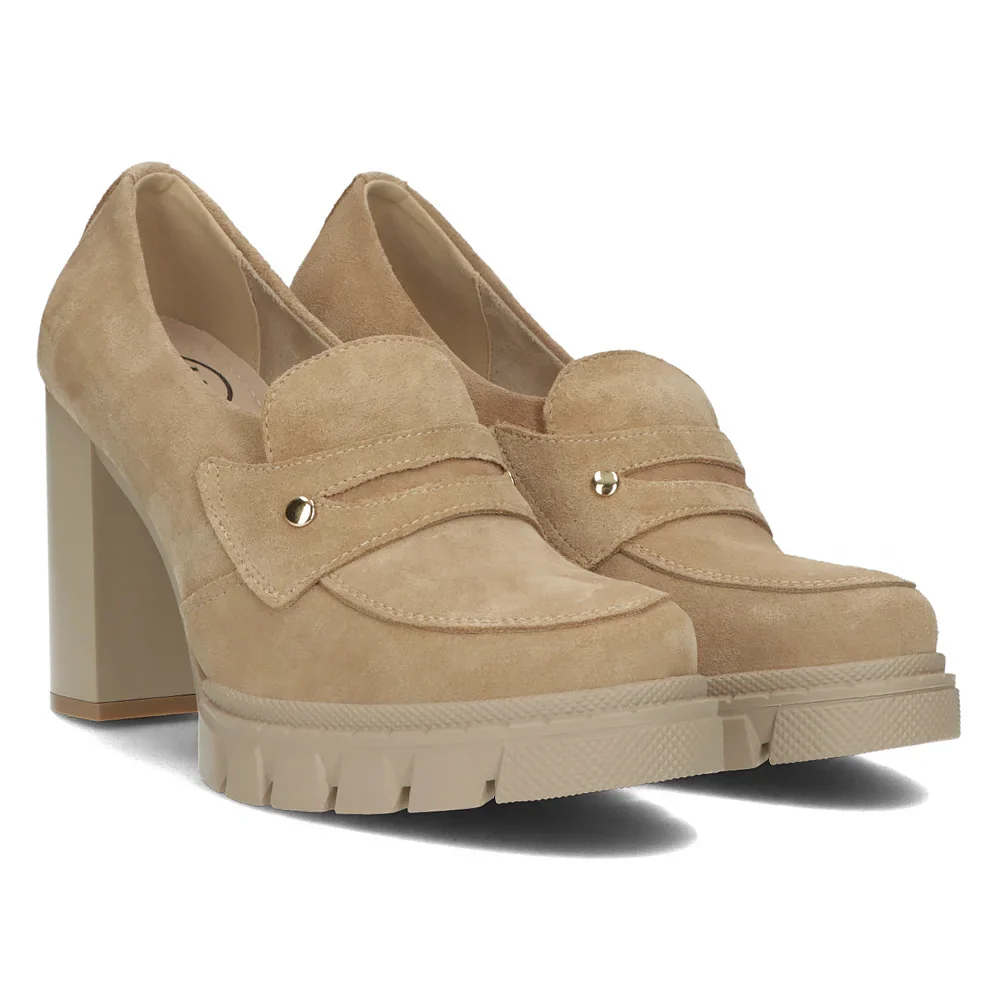 Pantofi dama din piele naturala bej cu toc gros 10 cm 14583 - Image 4
