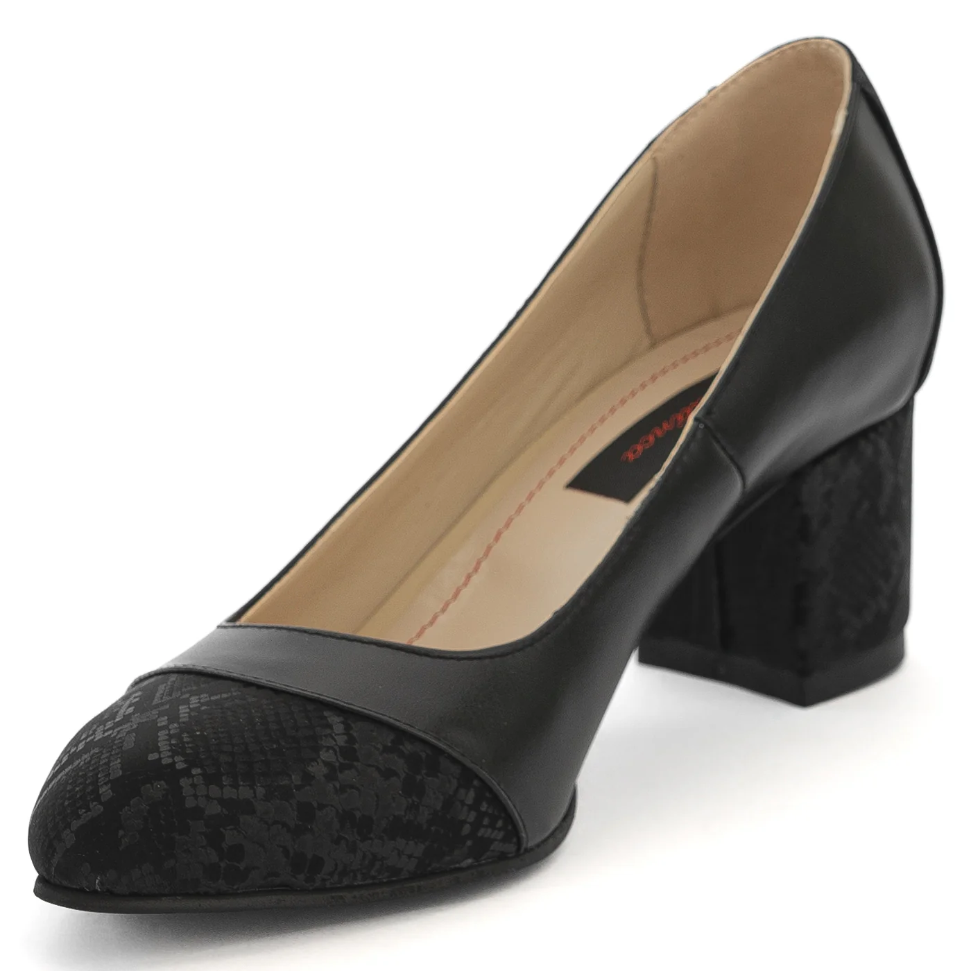 Pantofi dama din piele naturala neagra cu toc gros 13969 - Image 3